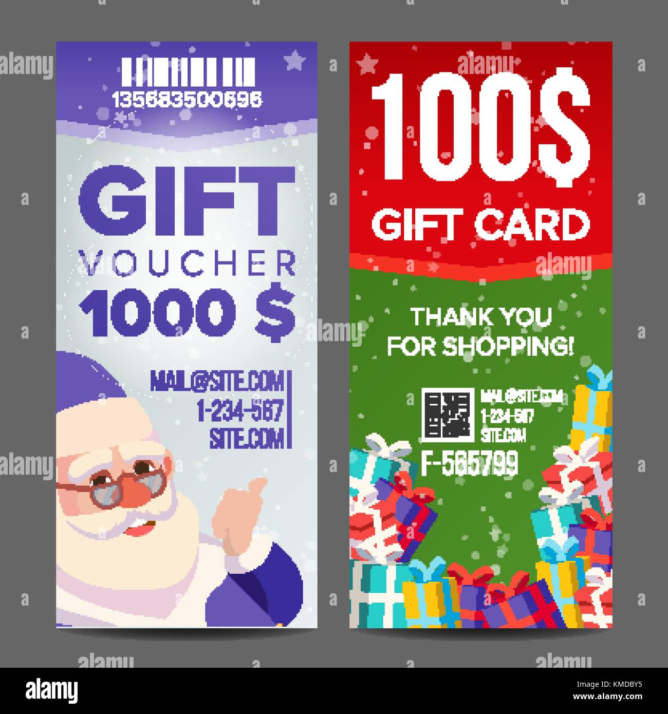 Voucher Coupon Template Vector. Vertical Leaflet Offer. Merry Christmas