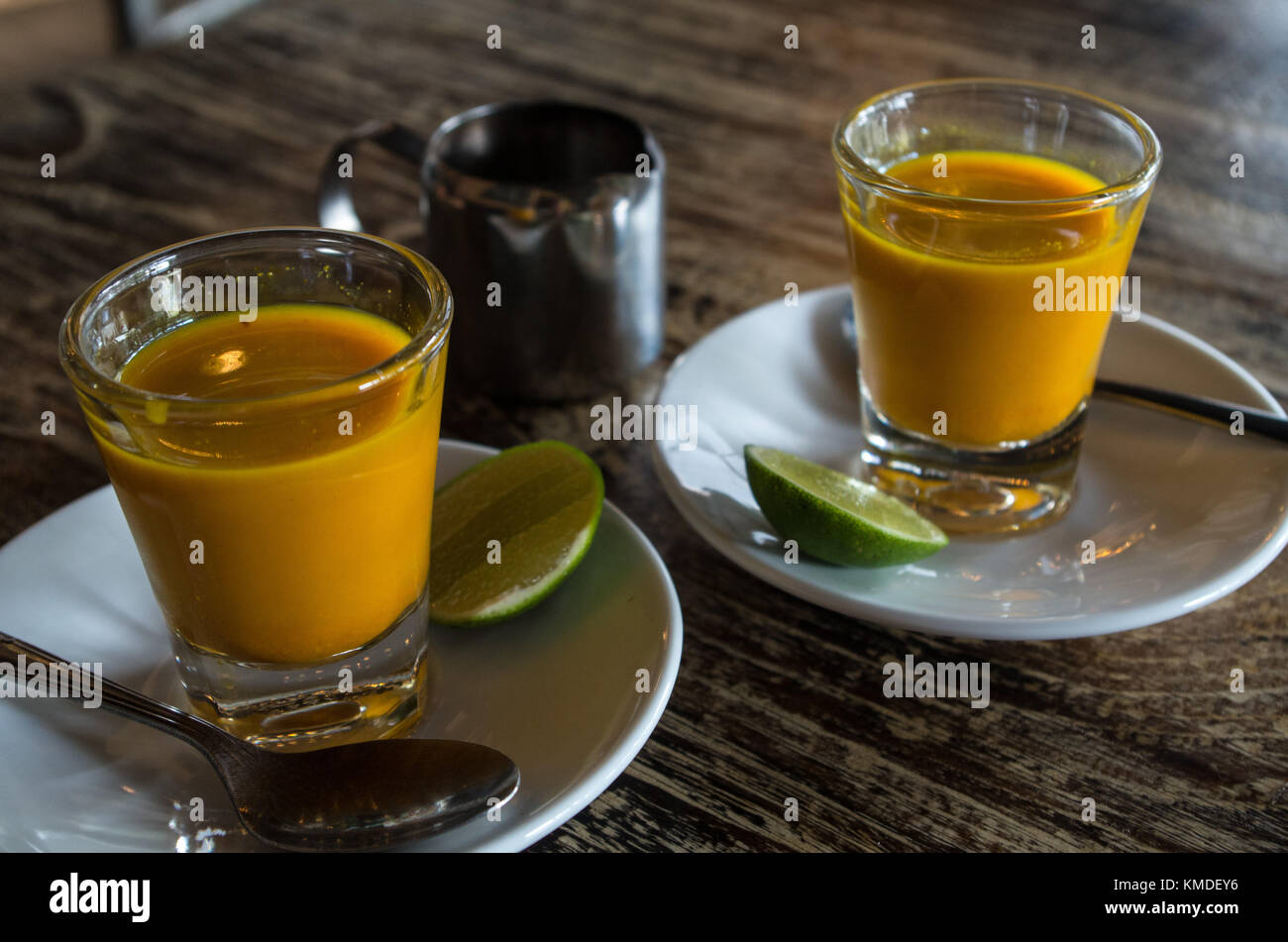 Two healthy jamu shots in close-up Stock Photo