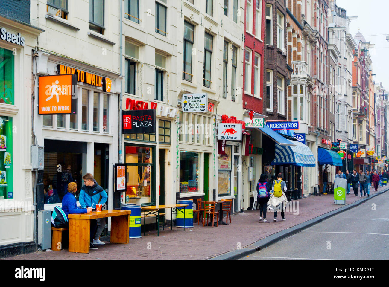 Restaurants, Damstraat, Amsterdam, The Netherlands Stock Photo