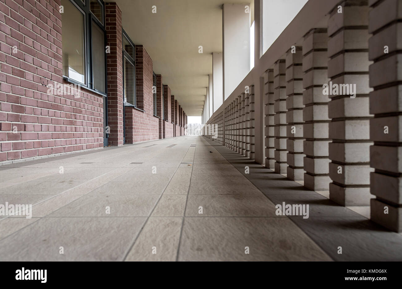 Long balcony terrace high-rise building. Stock Photo