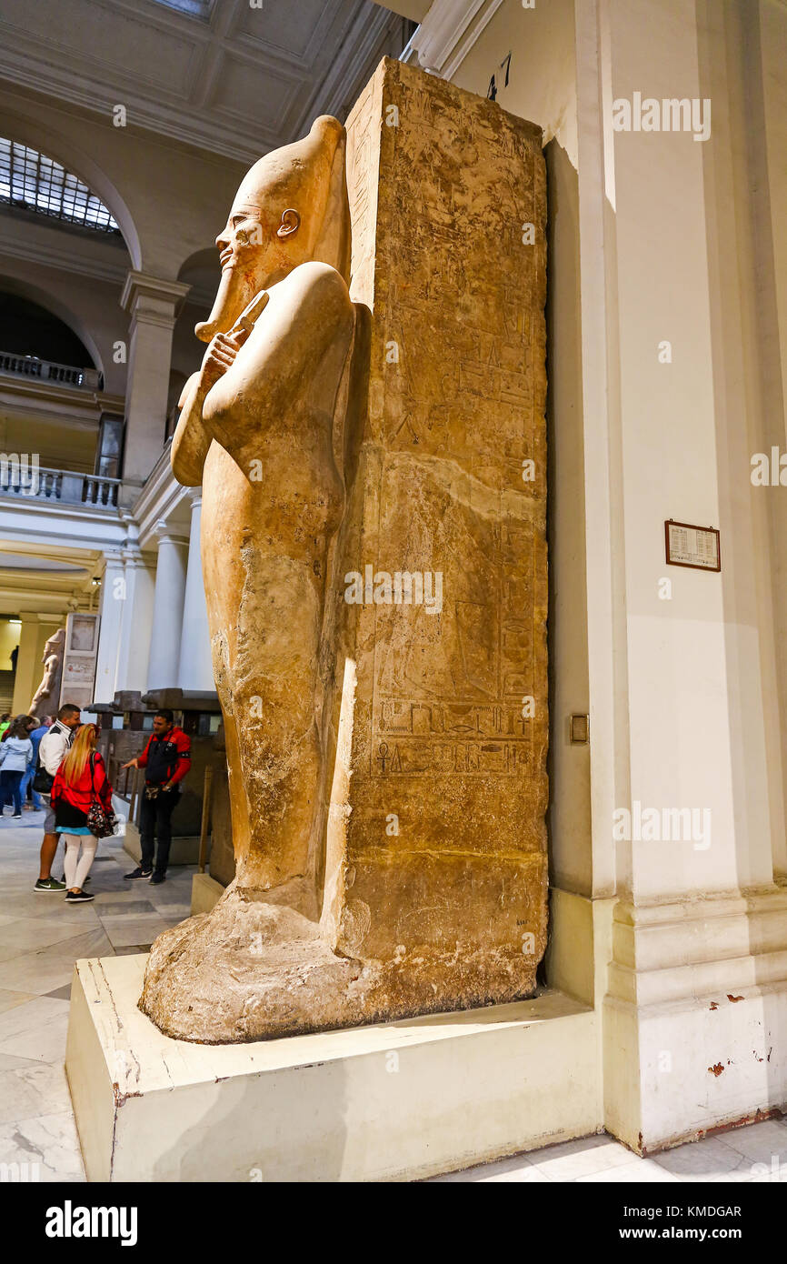A large limestone statue of a pharaoh, probably Ramesses, at the  Egyptian Museum, Cairo, Egypt, North Africa Stock Photo