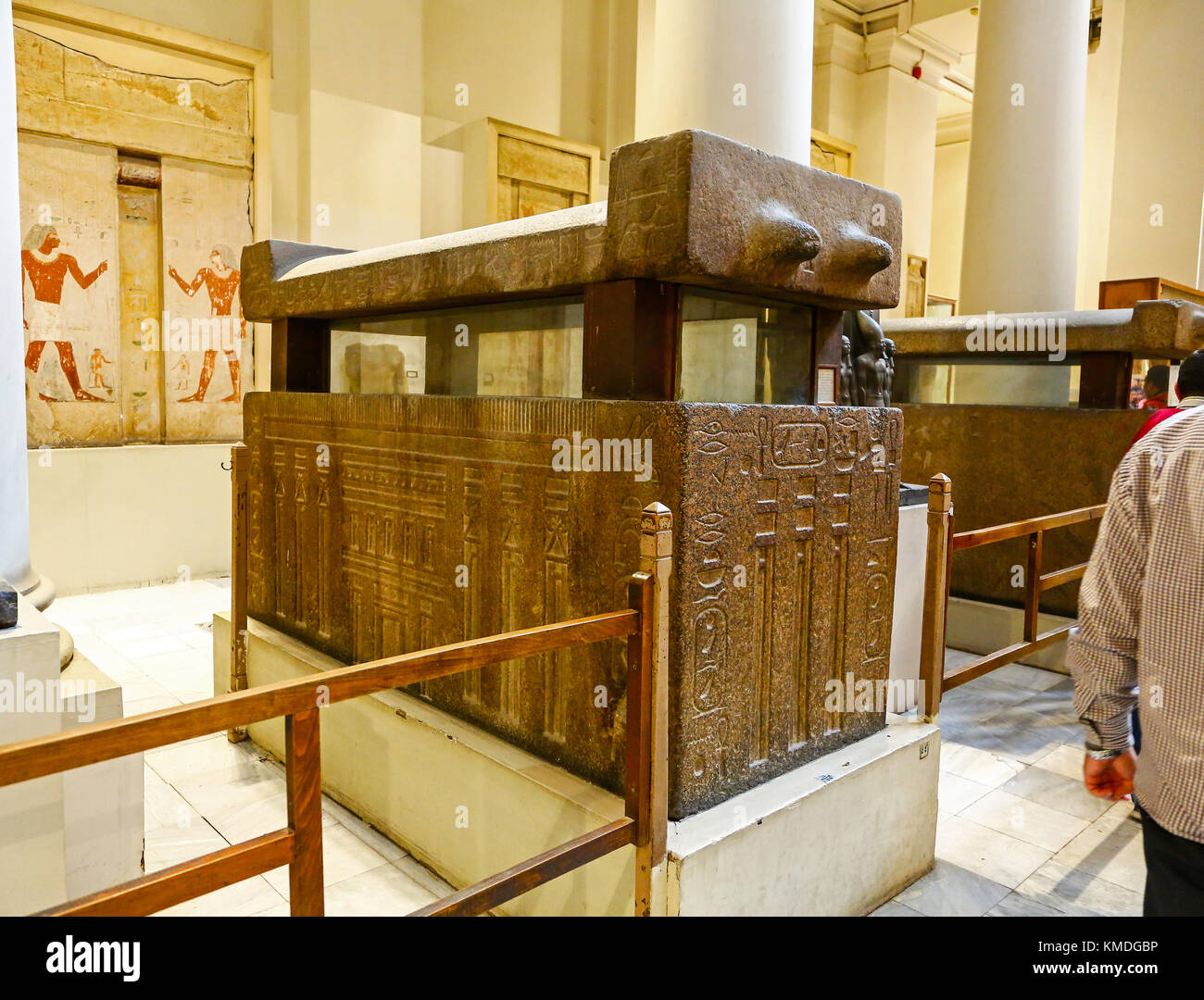 The pink granite sarcophagus of the chancellor Khufu-ankh inside the Egyptian Museum, Cairo, Egypt, North Africa Stock Photo
