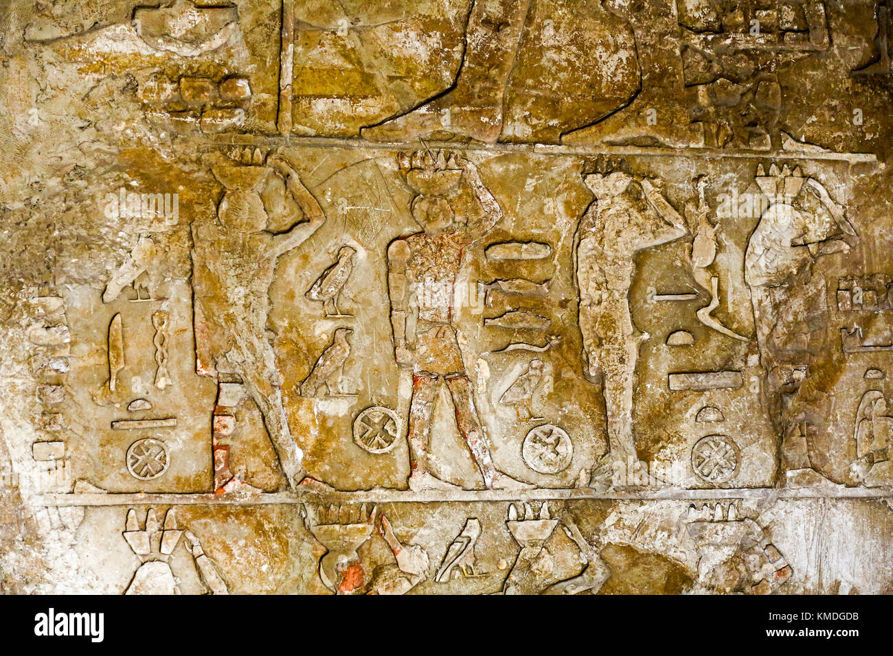 Egyptian hieroglyphics on a slab of stone inside the Egyptian Museum, Cairo, Egypt, North Africa Stock Photo
