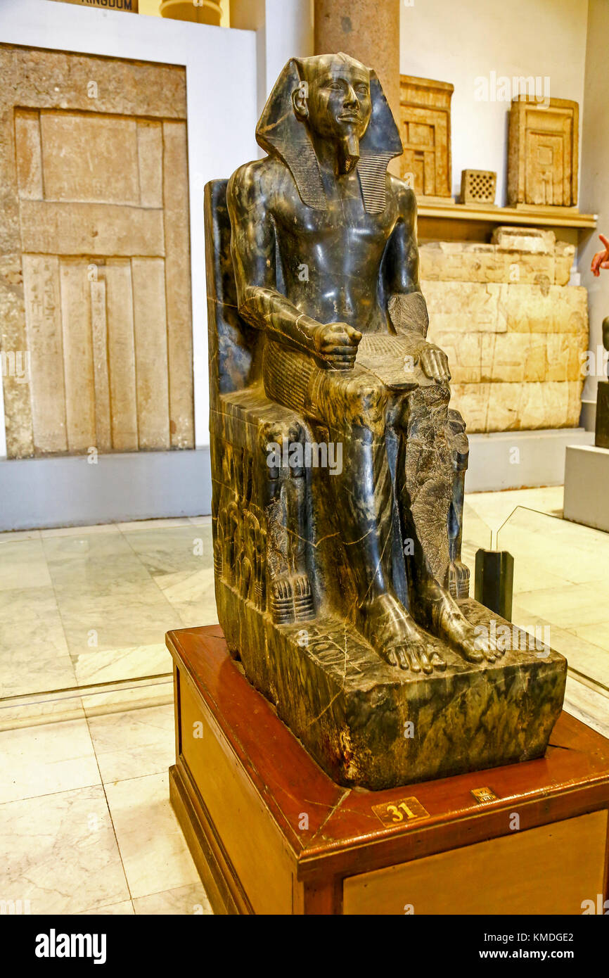 A Diorite statue of King Chephren inside the Egyptian Museum, Cairo