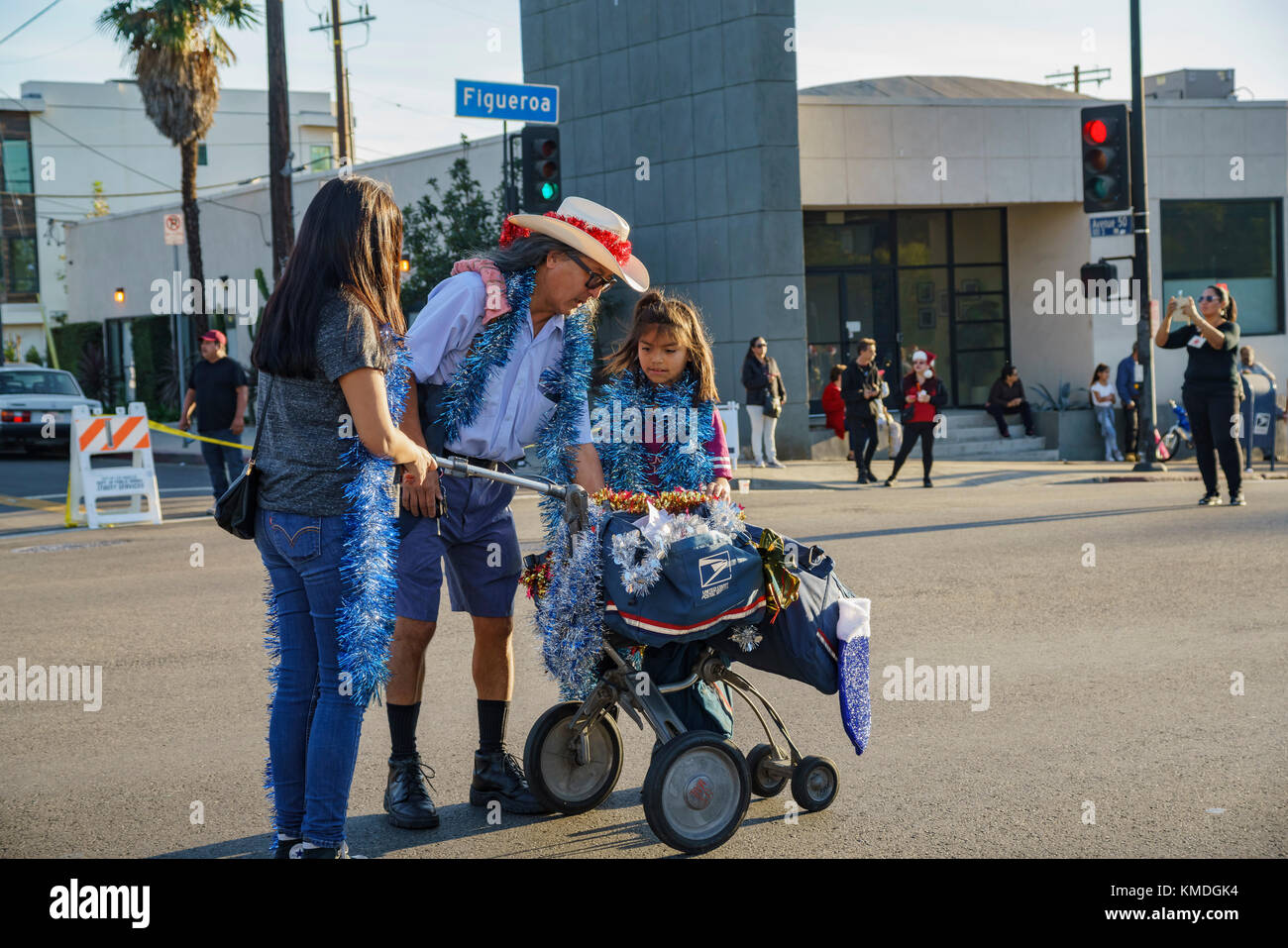 Los Angeles, DEC 3 USPS postman of Highland Park christmas parade on