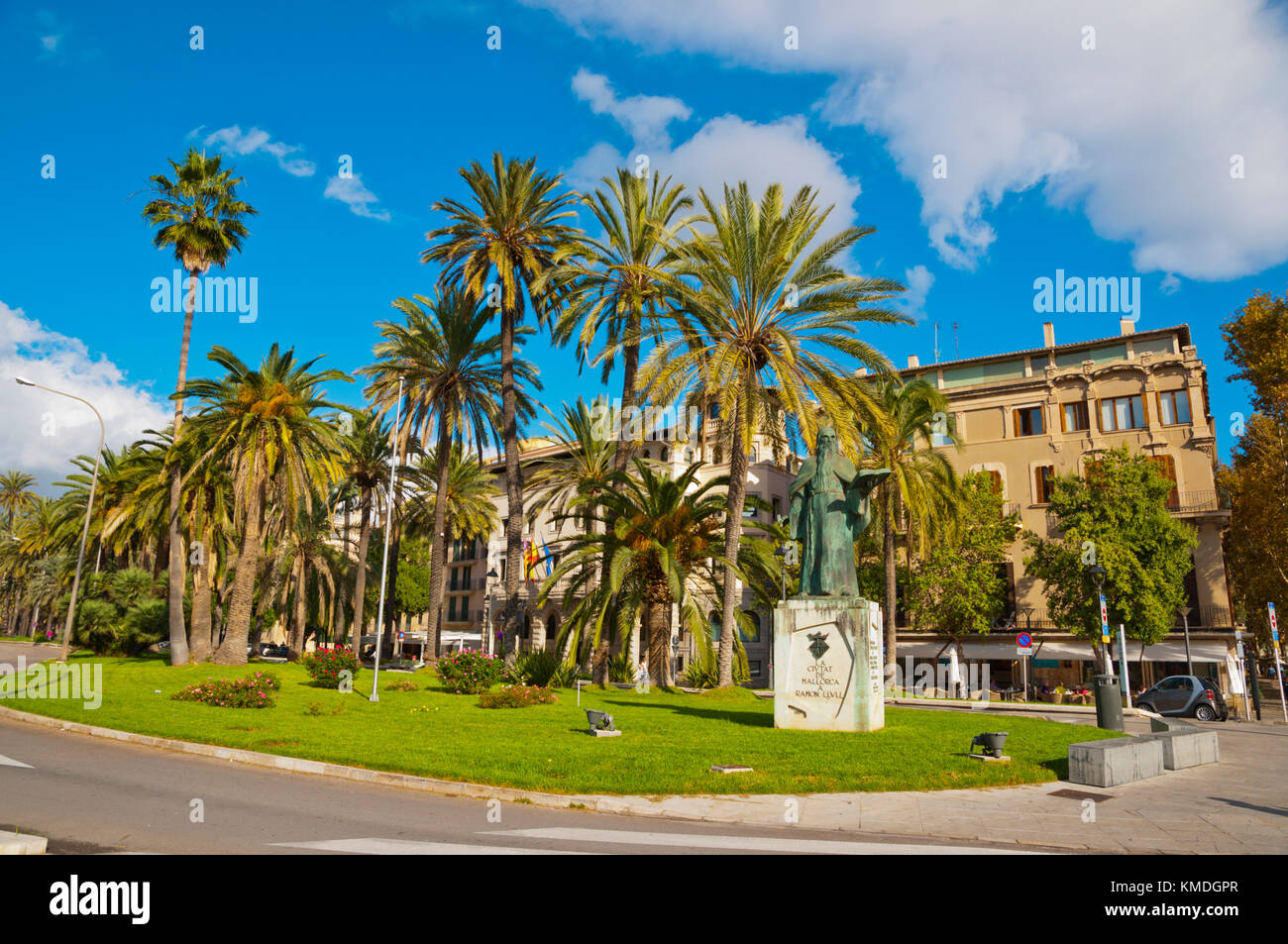 Passeig de Sagrera, with Monument a Ramon Llull, Palma, Mallorca, Balearic islands, Spain Stock Photo
