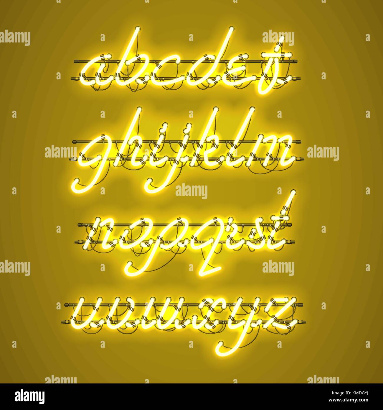 Glowing Yellow Neon Lowercase Script Font Stock Vector Image & Art - Alamy