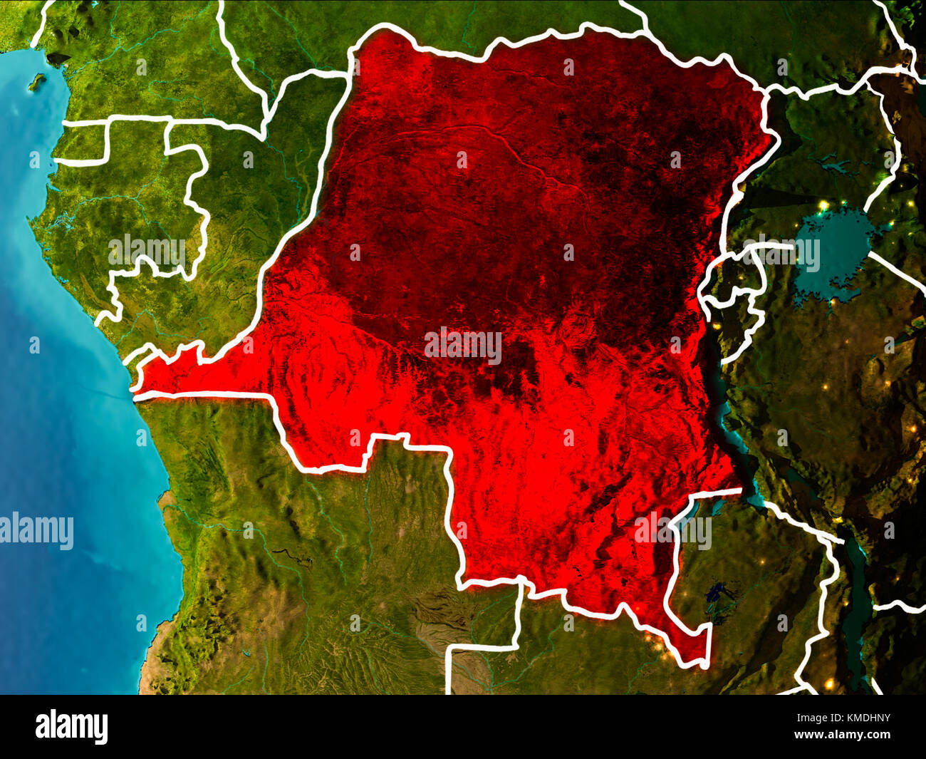 Democratic Republic of Congo in the morning highlighted in red on ...