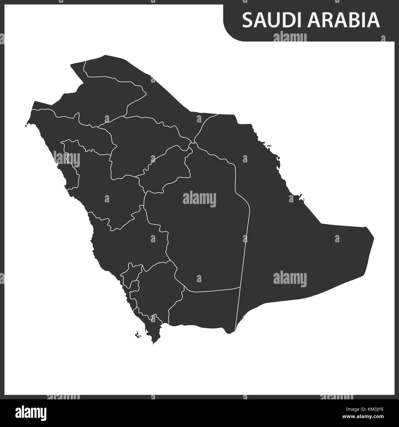 The detailed map of the Saudi Arabia with regions Stock Vector
