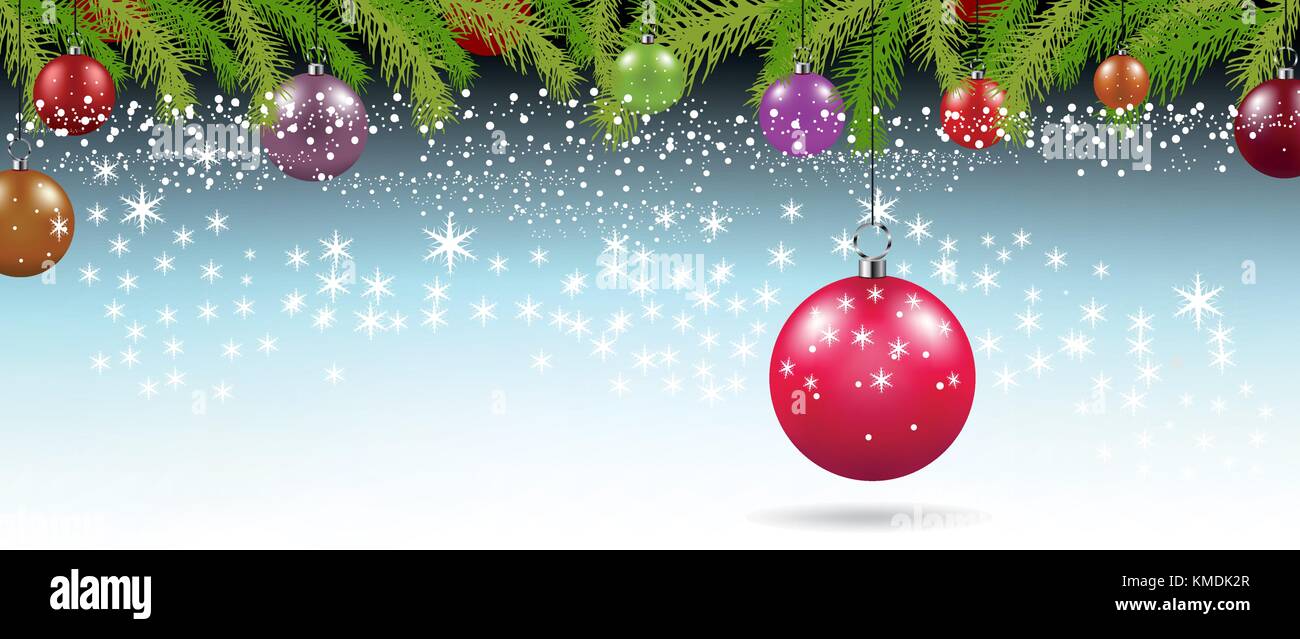 Christmas background with branches and balls with decorations. Vector ...