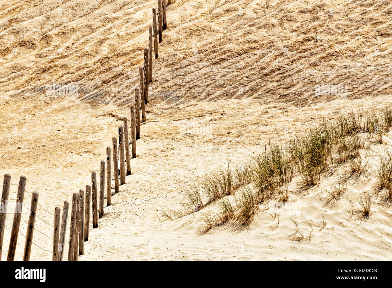Safety fence along the sandy sandstone cliffs of Cape Kiwanda, Pacific City, Oregon Stock Photo