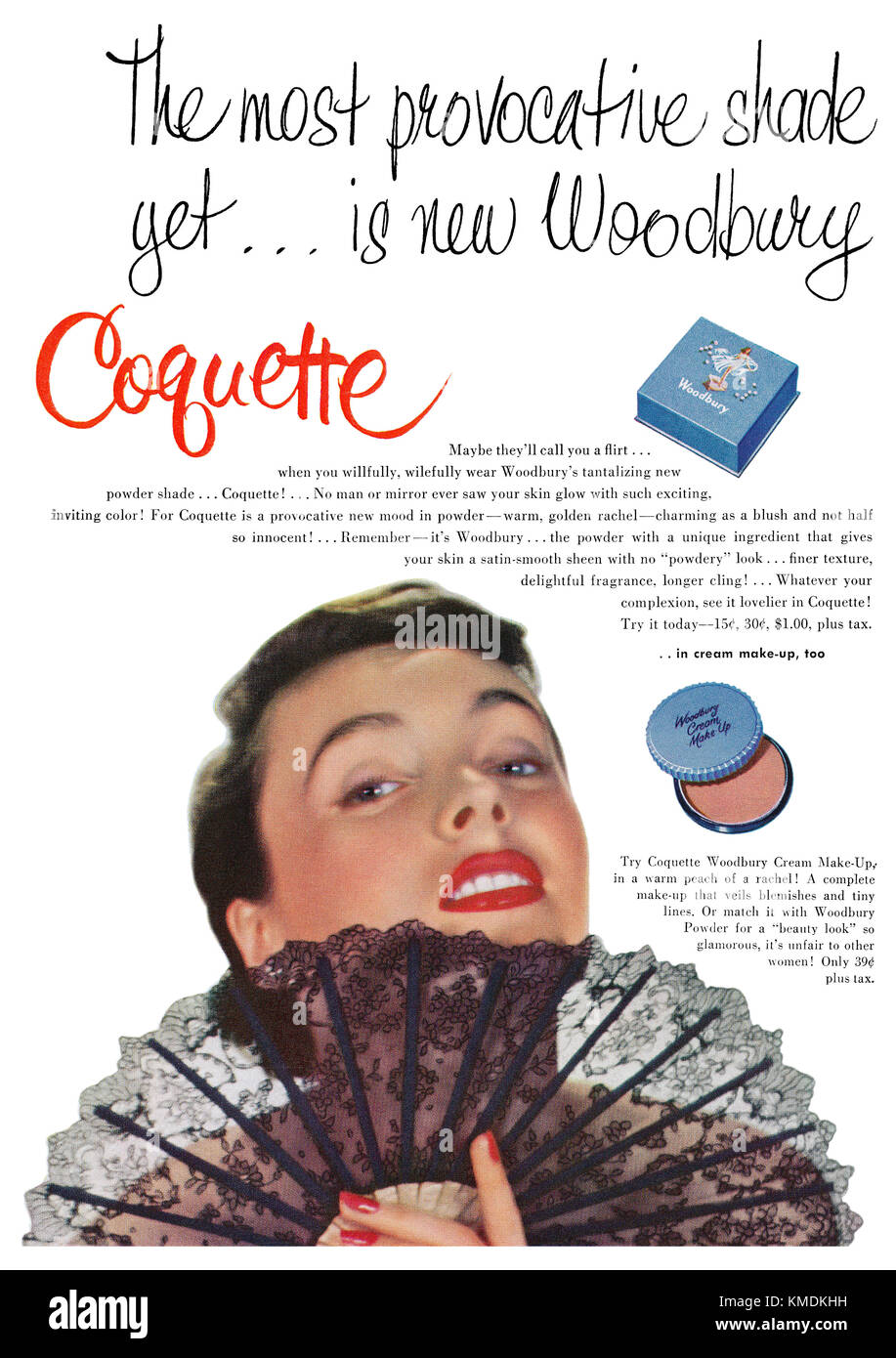 1950 U.S. advertisement for Woodbury face powder. Stock Photo