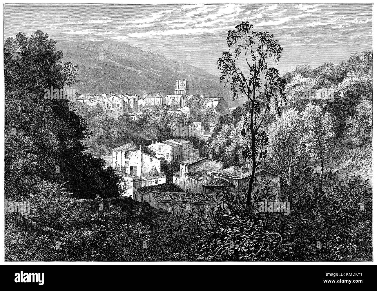 19th century wood engraving of the Vale Of Royat in the Puy-de-Dôme department in Auvergne, France. Stock Photo