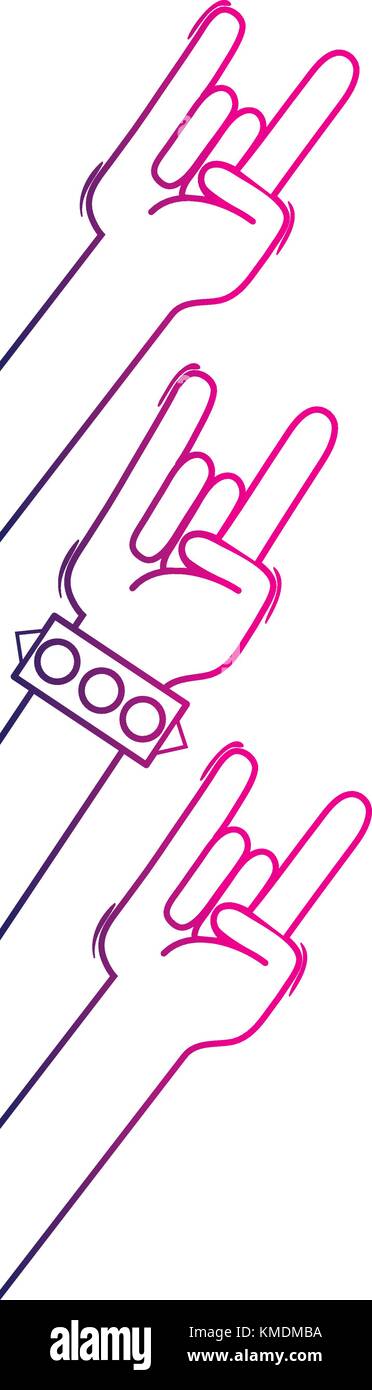 color line hands up with rock gesture communication Stock Vector Image ...