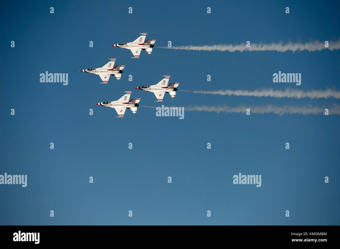 USAF Thunderbirds flying in the 'diamond opener' formation at the Gowen Thunder Airshow on October 14 2017 in Boise Idaho. Stock Photo