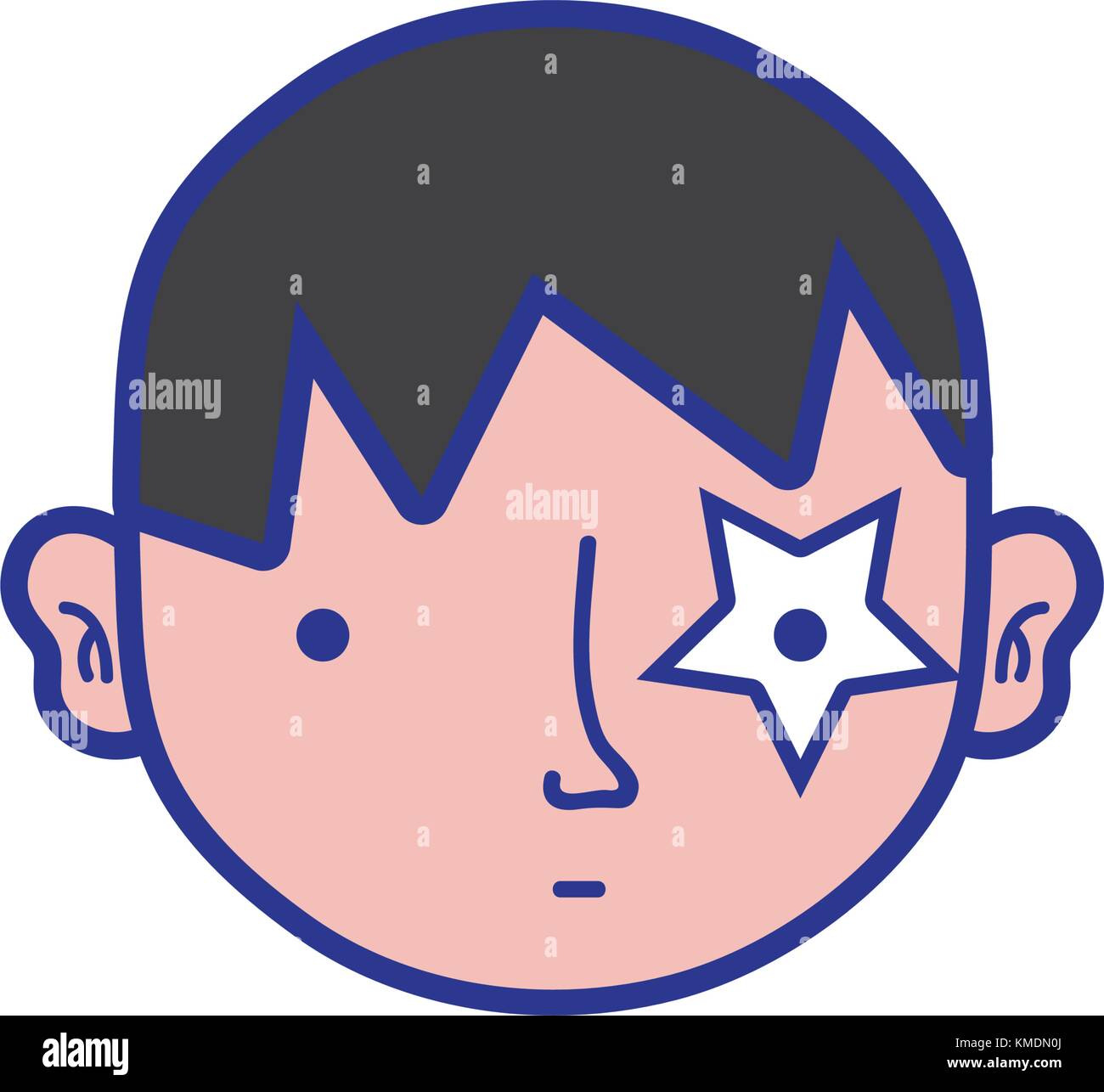 full color boy head with star tattoo and hairstyle Stock Vector