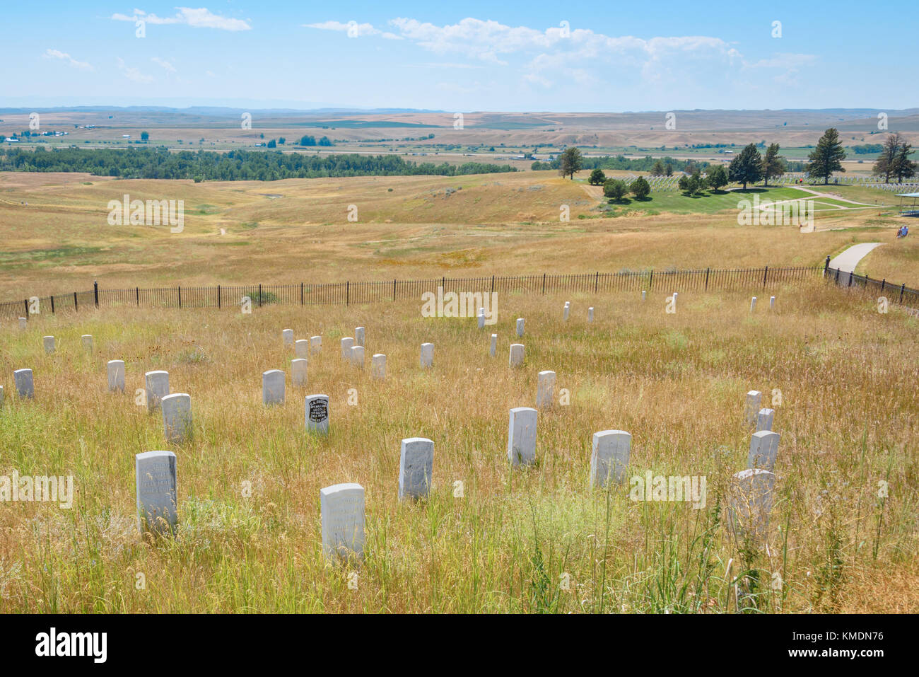 Little Bighorn Battlefield National Monument, MONTANA, USA - JULY 18, 2017: Cavalry marker stones at Little Bighorn Battlefield National Monument. Mon Stock Photo