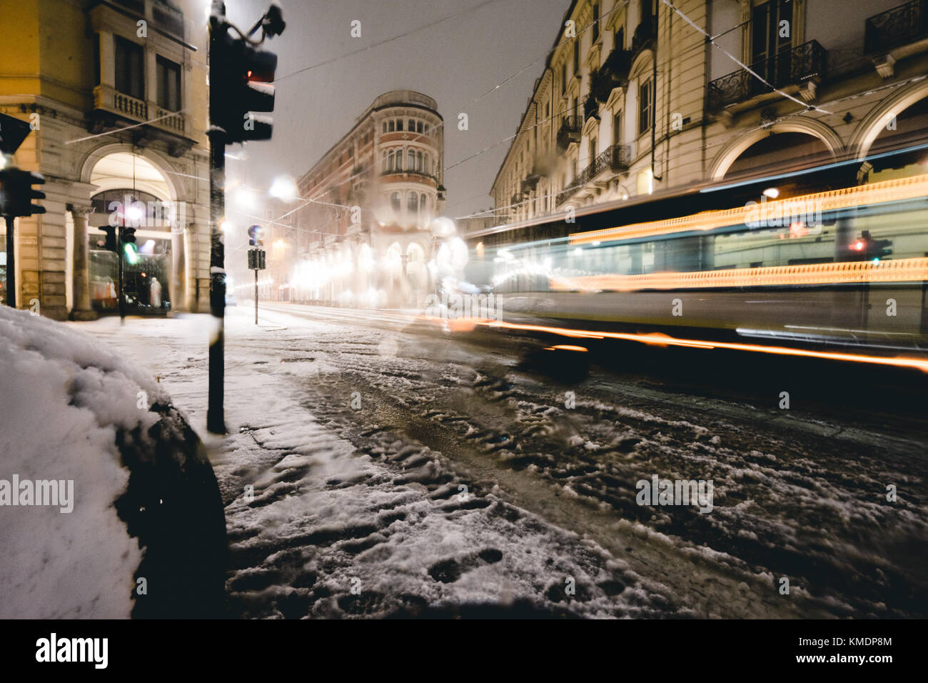 Urban transportation in Turin italy under the snow Stock Photo