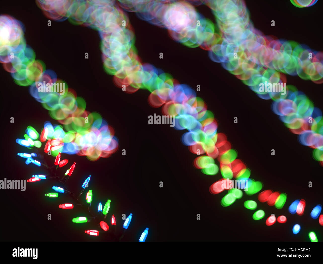 Festive garland led lights red green blue on black. 3d rendering, 3d ...