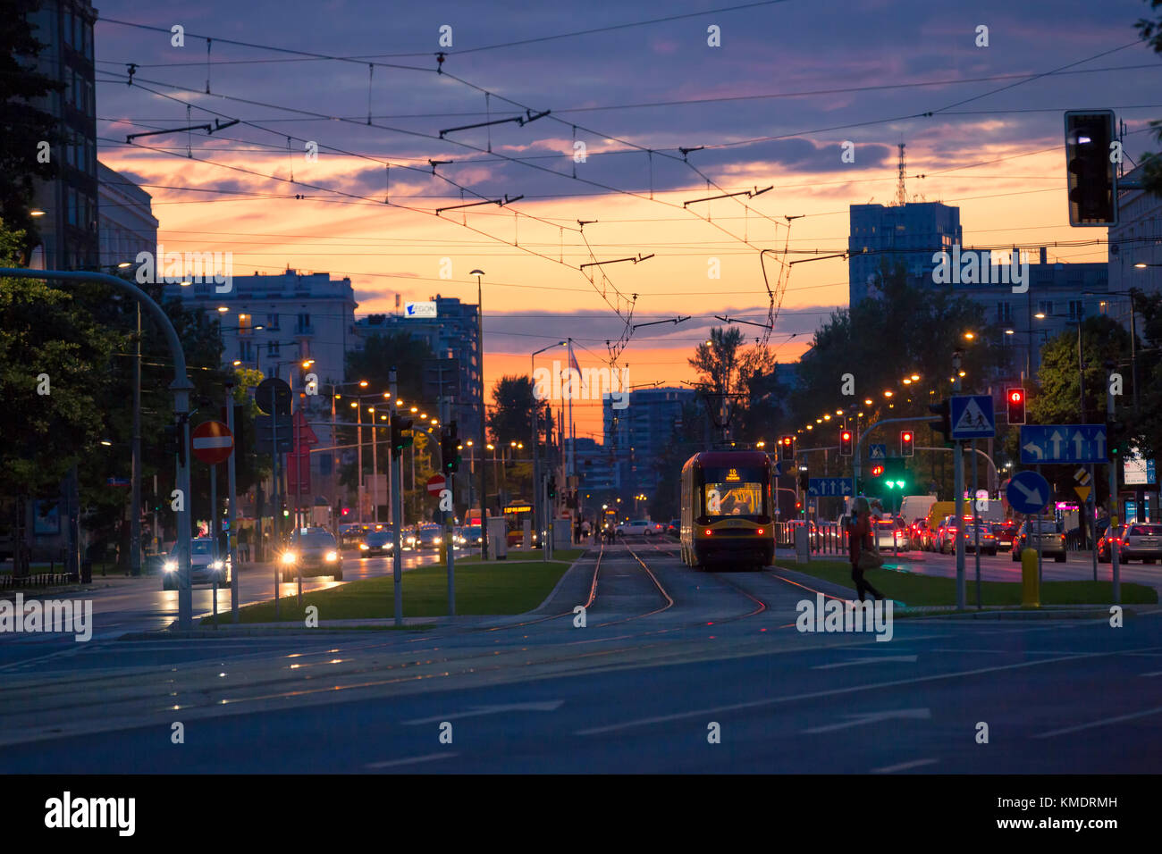 Sunset in Warsaw Stock Photo Alamy