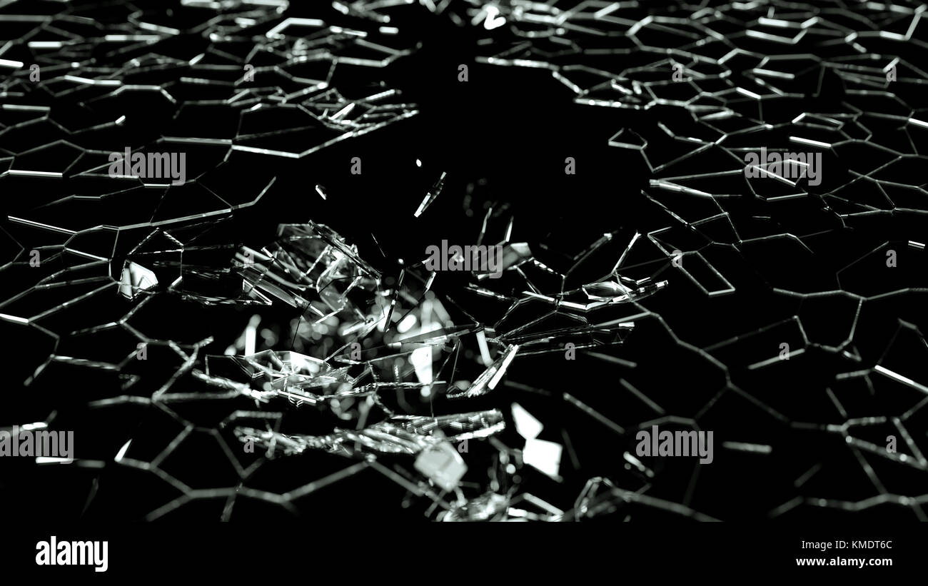 Shattered or demolished glass over black with DOF. high resolution ...