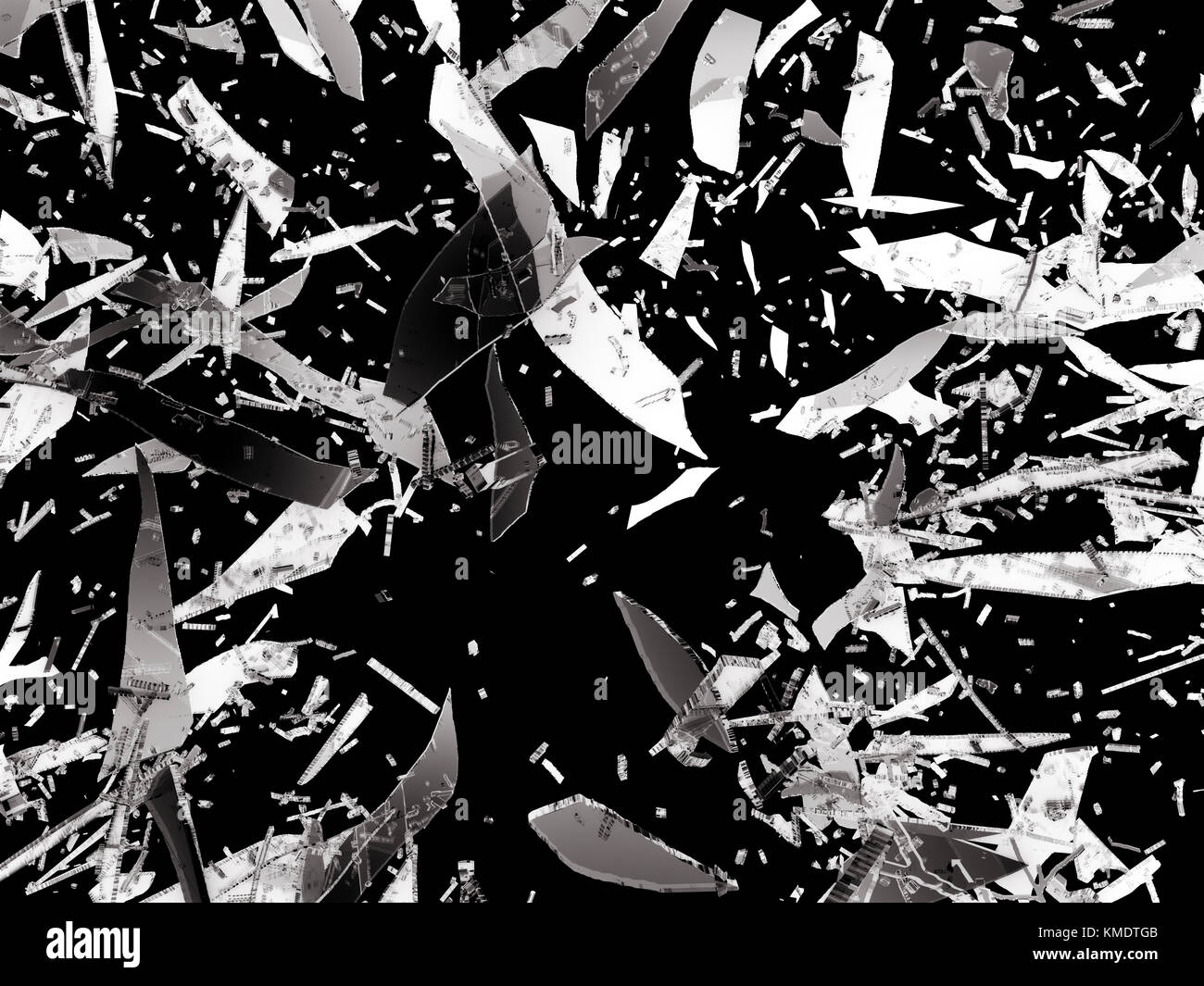 Splitted or broken glass pieces isolated on black background Stock