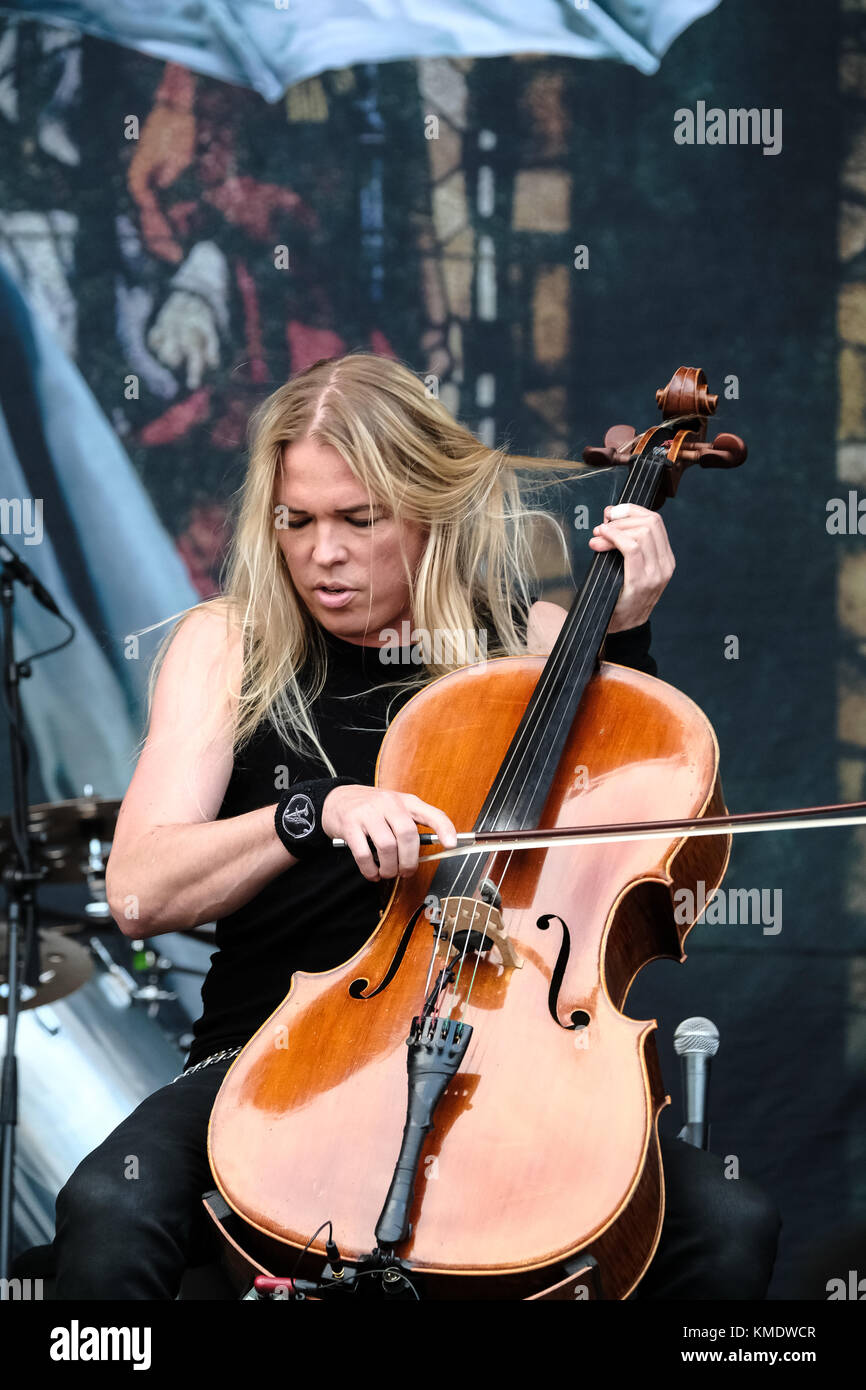 The Finnish cello metal band Apocalyptica performs a live concert at the Swiss music festival Greenfield Festival 2017 in Interlaken. Here cellist and musician Eicca Toppinen is seen live on stage. Switzerland, 09/06 2017. Stock Photo