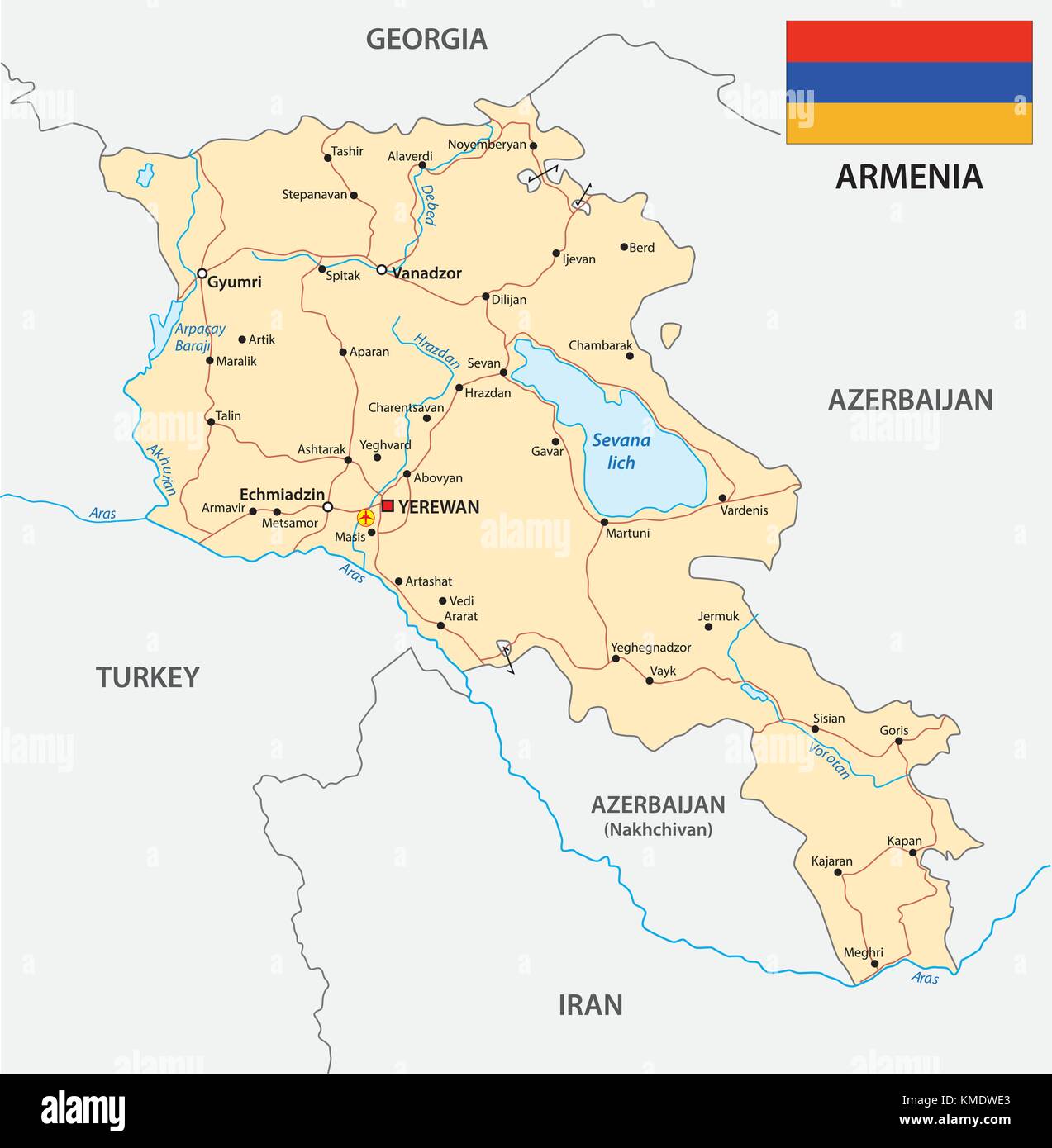 High quality labeled map armenia with borders Vector Image