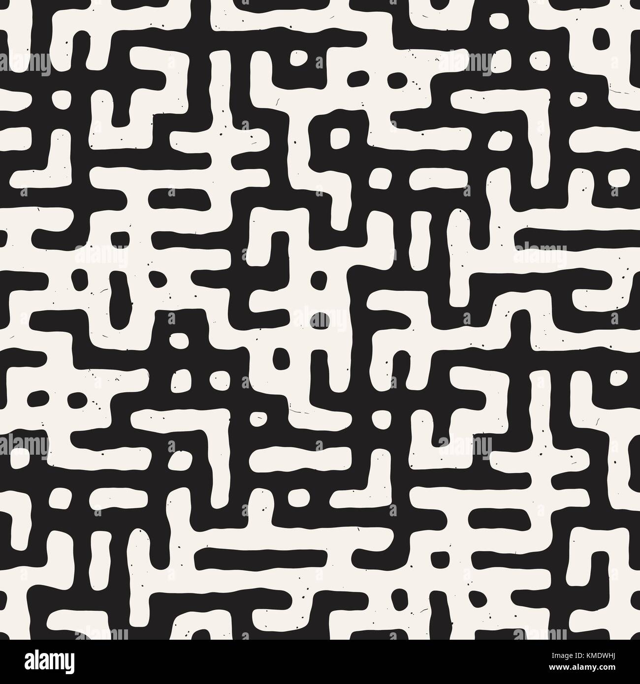 Vector Seamless Black And White Rounded Irregular Maze Pattern ...