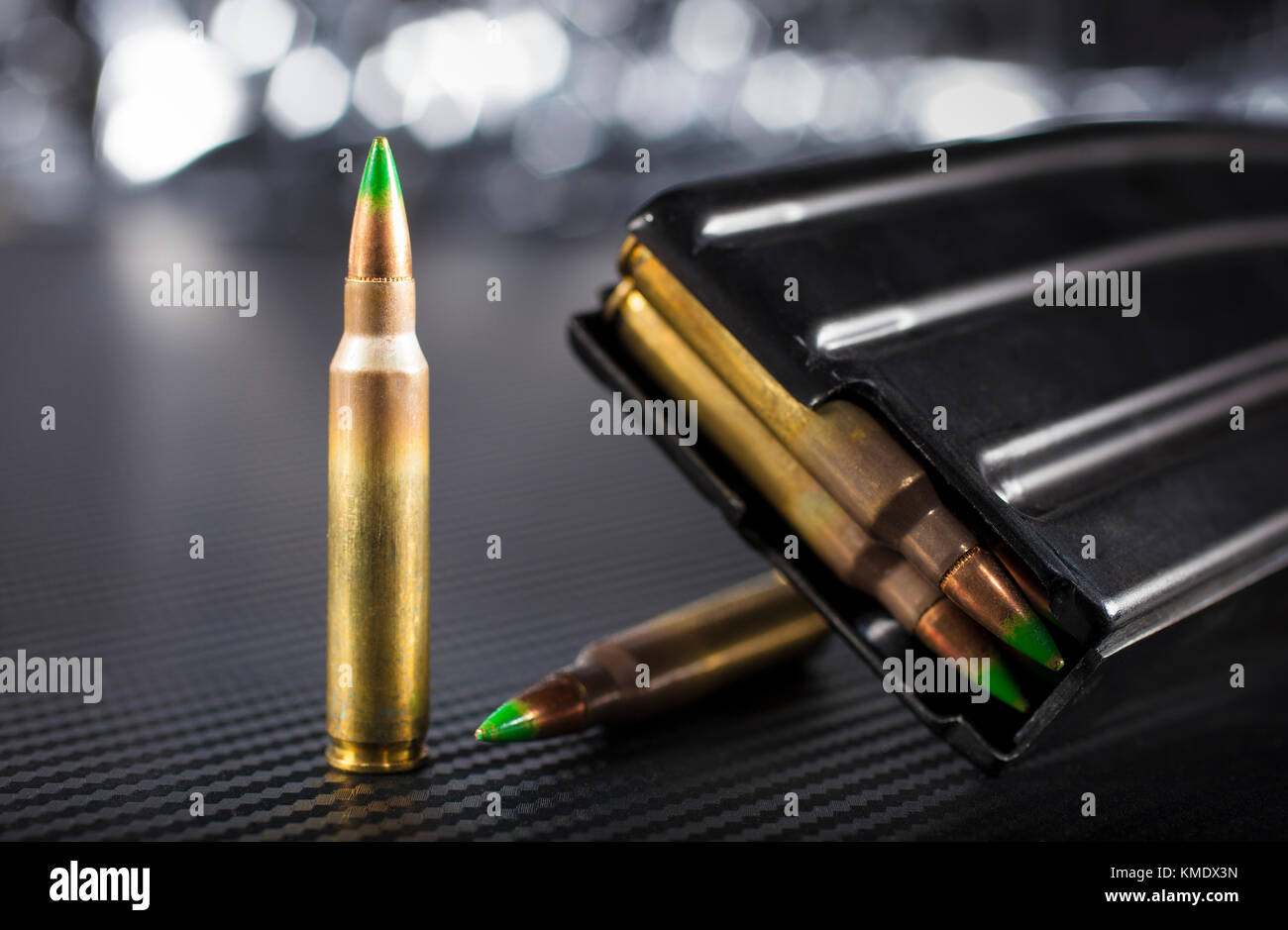 Ammunition for an AR-15 and a steel magazine for the gun Stock Photo ...