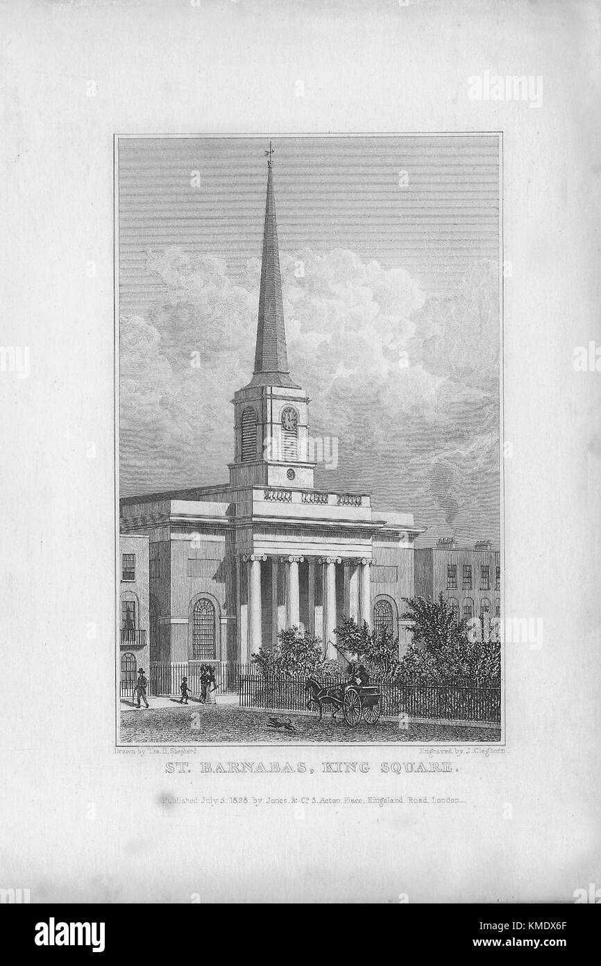 St Barnabas church, King Square, engraving 'Metropolitan Improvements, or London in the Nineteenth Century' London, England, UK 1828 Stock Photo