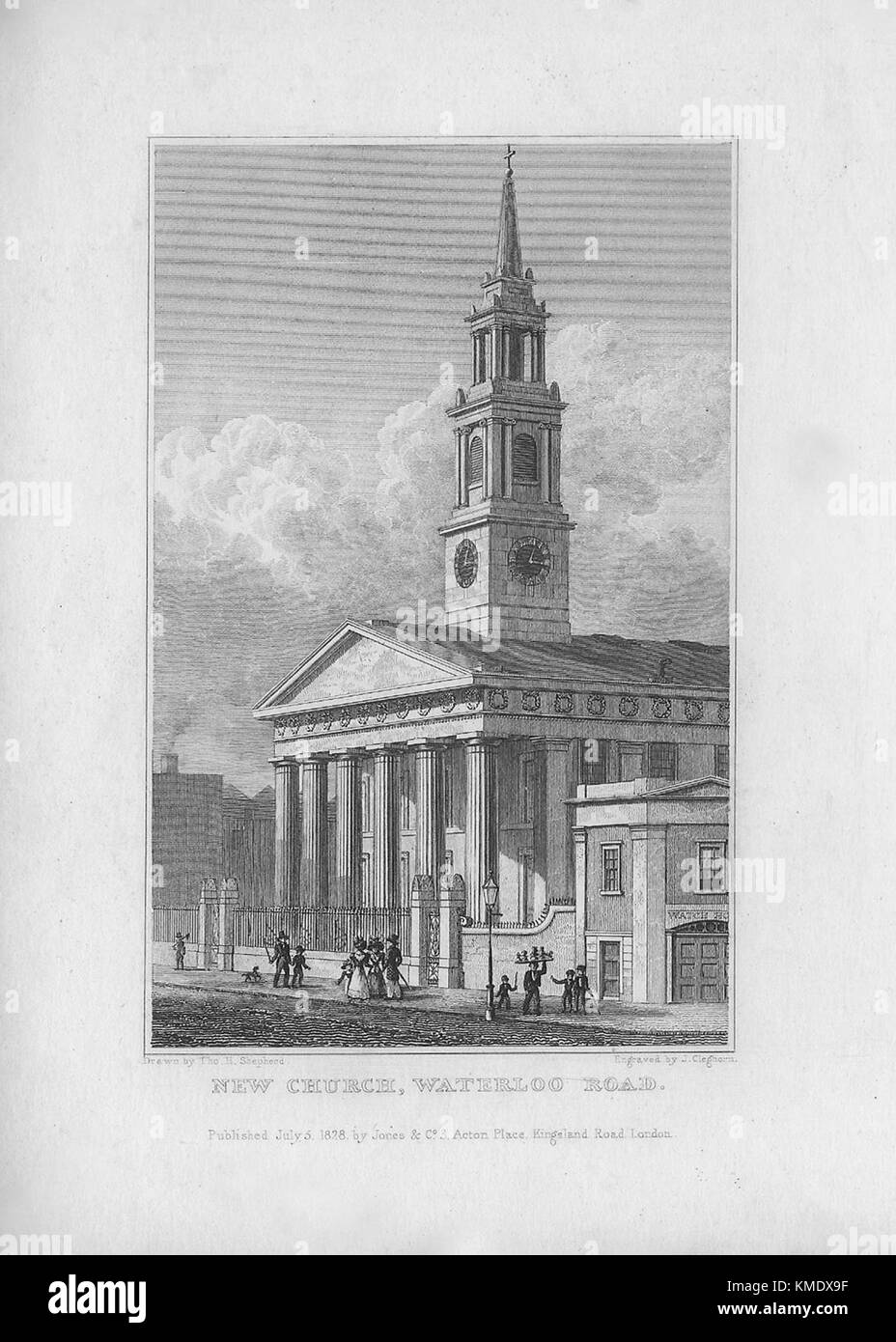 New Church, Waterloo Road, engraving 'Metropolitan Improvements, or London in the Nineteenth Century' London, England, UK 1828 Stock Photo