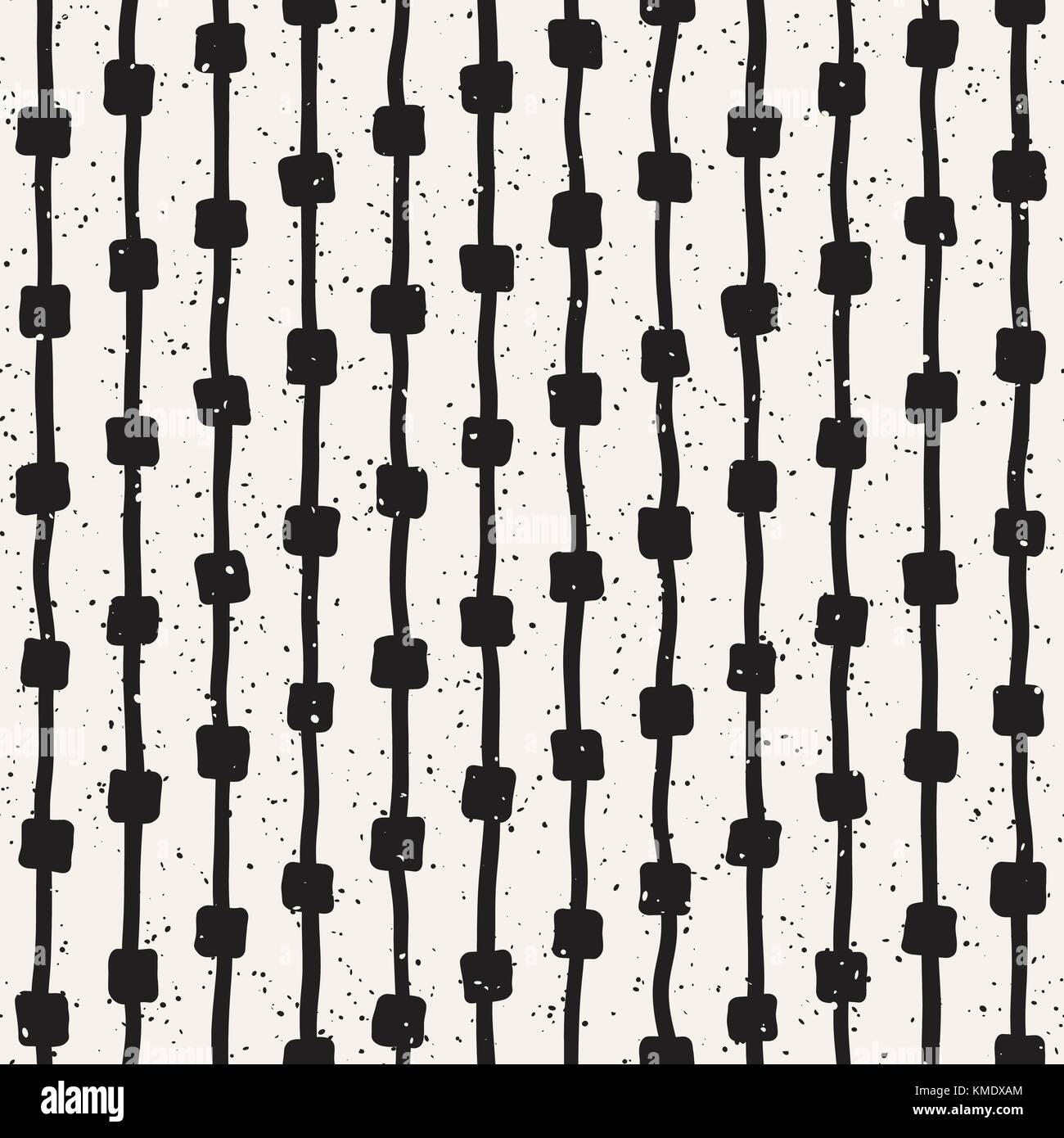 Hand drawn black and white ink abstract seamless pattern. Vector ...