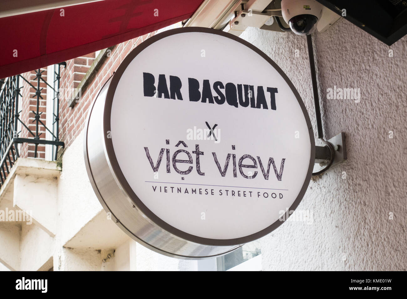 Close up of signboard at Bar Basquiat in the Javastraat in Amsterdam, the Netherlands Stock Photo
