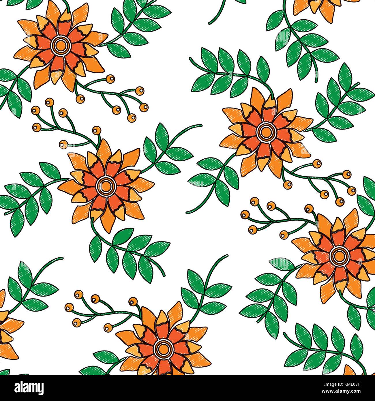 seamless pattern flower branch leaves nature decoration Stock Vector ...
