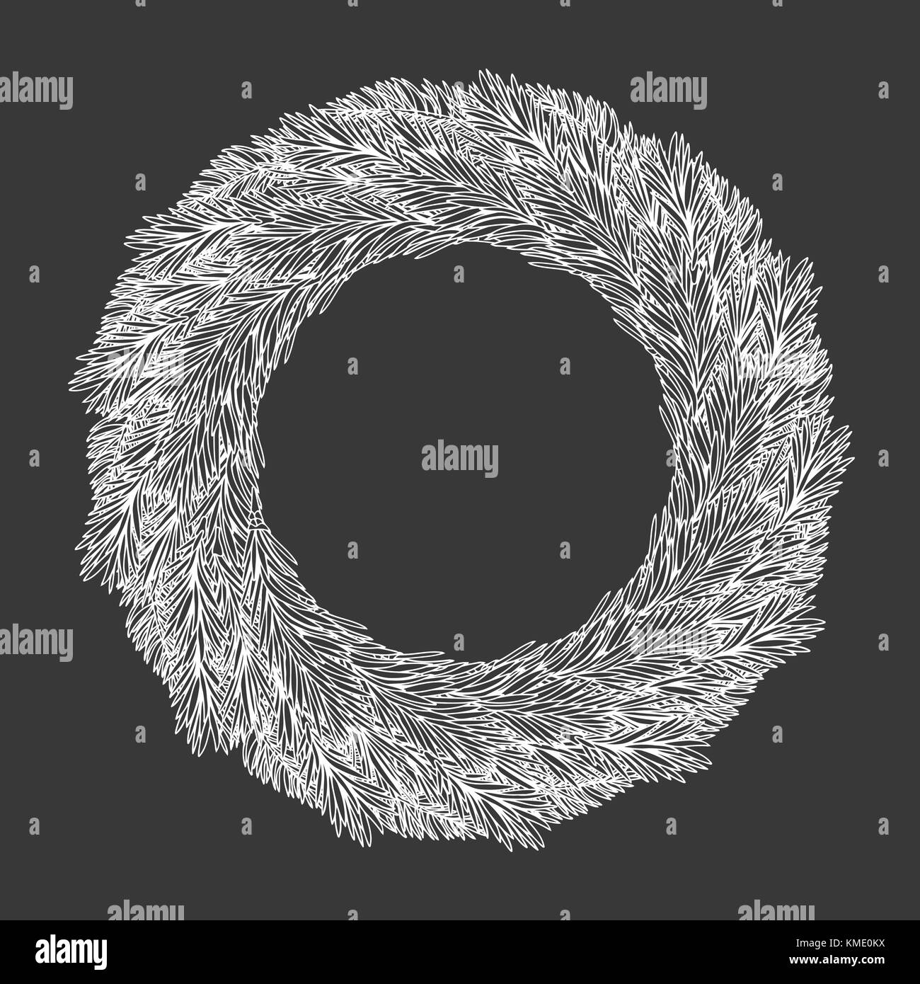 Christmas wreath. Vector hand drawn illustration with fir tree branches ...