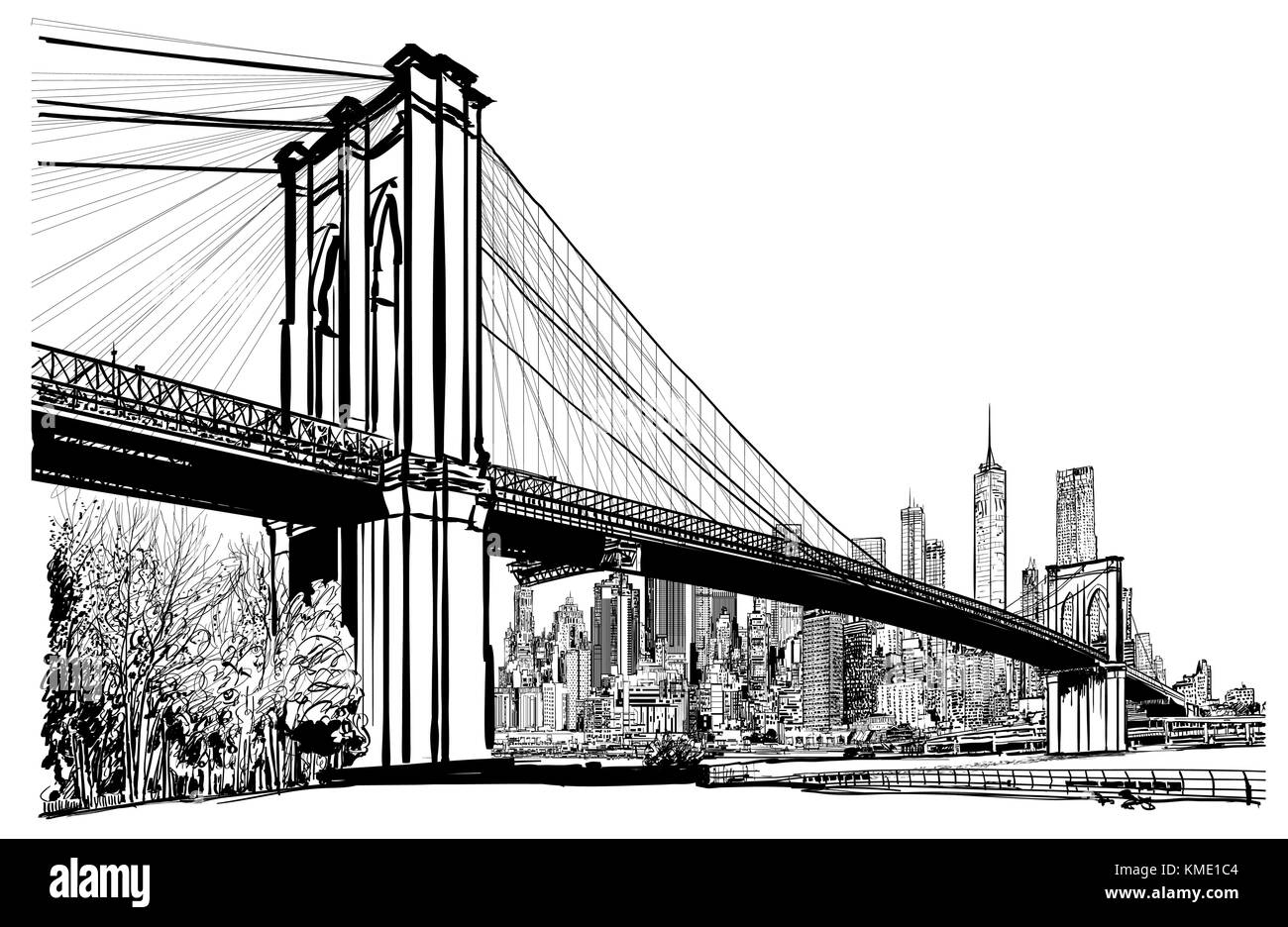 Brooklyn bridge in New York - vector illustration Stock Vector