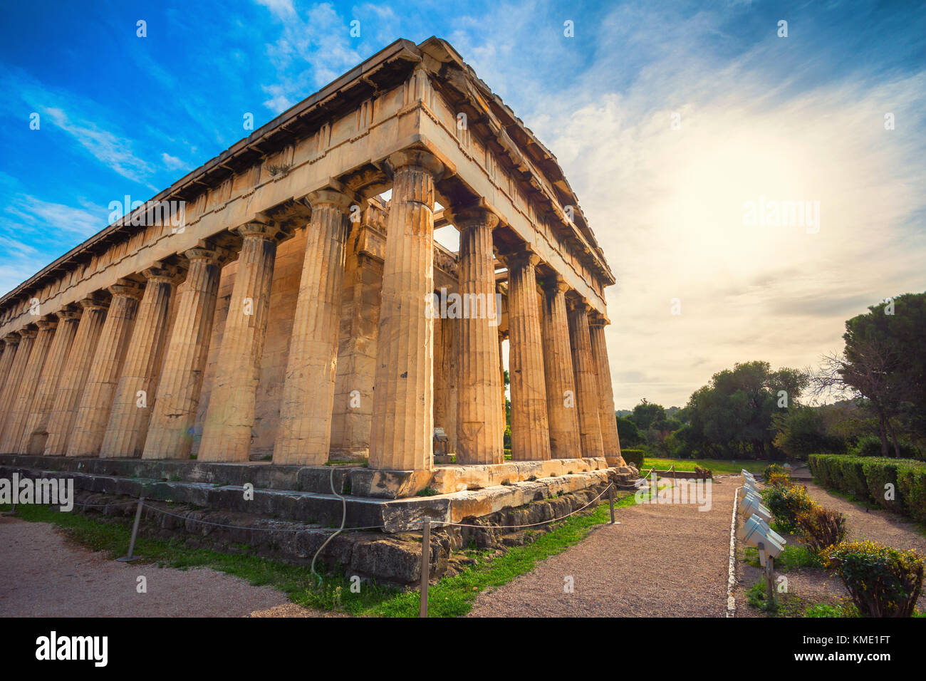 The Temple of Hephaestus in ancient market (agora) under the rock of Acropolis, Athens, Greece. Stock Photo