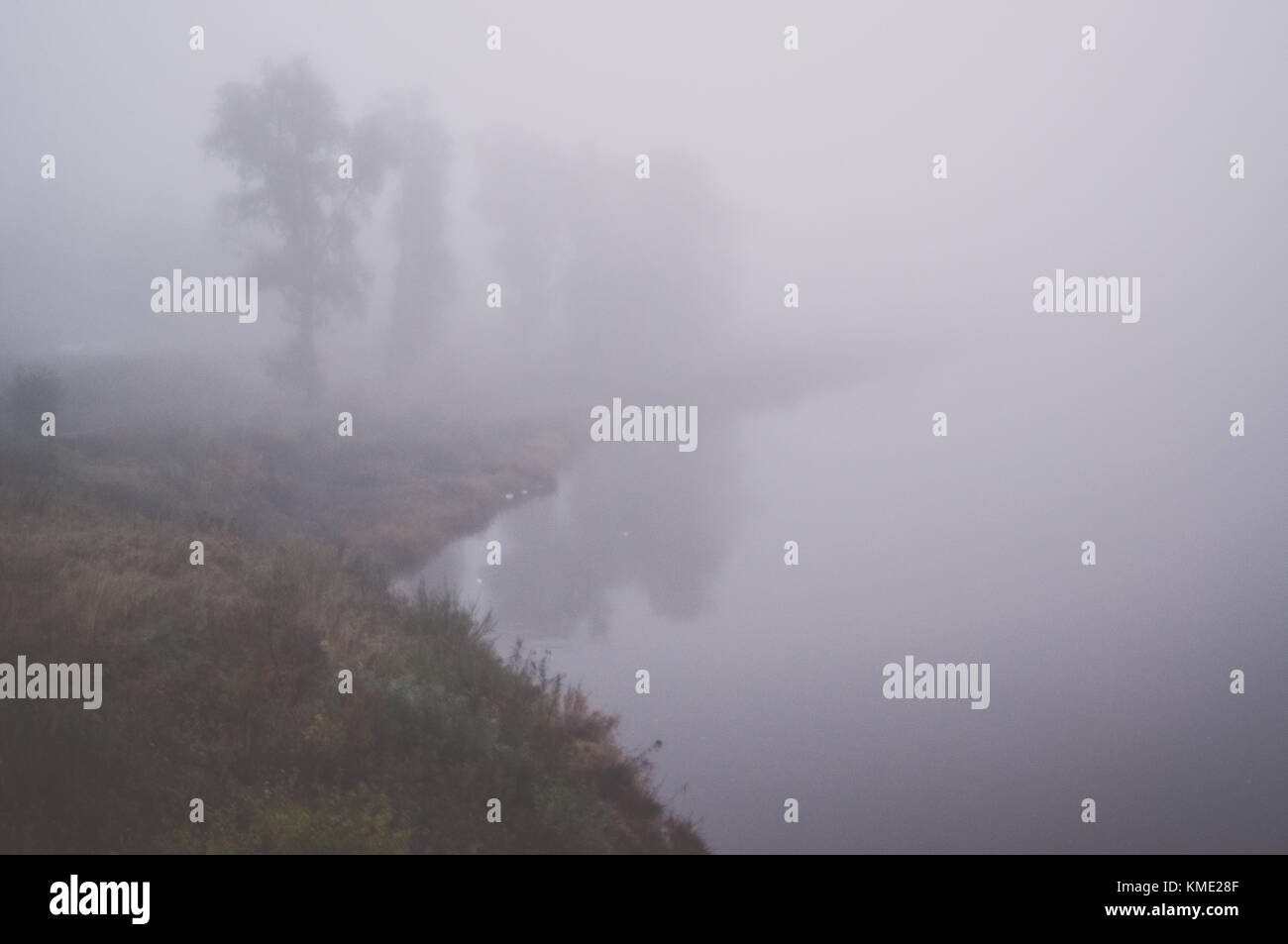 Morning on a misty river. Stock Photo