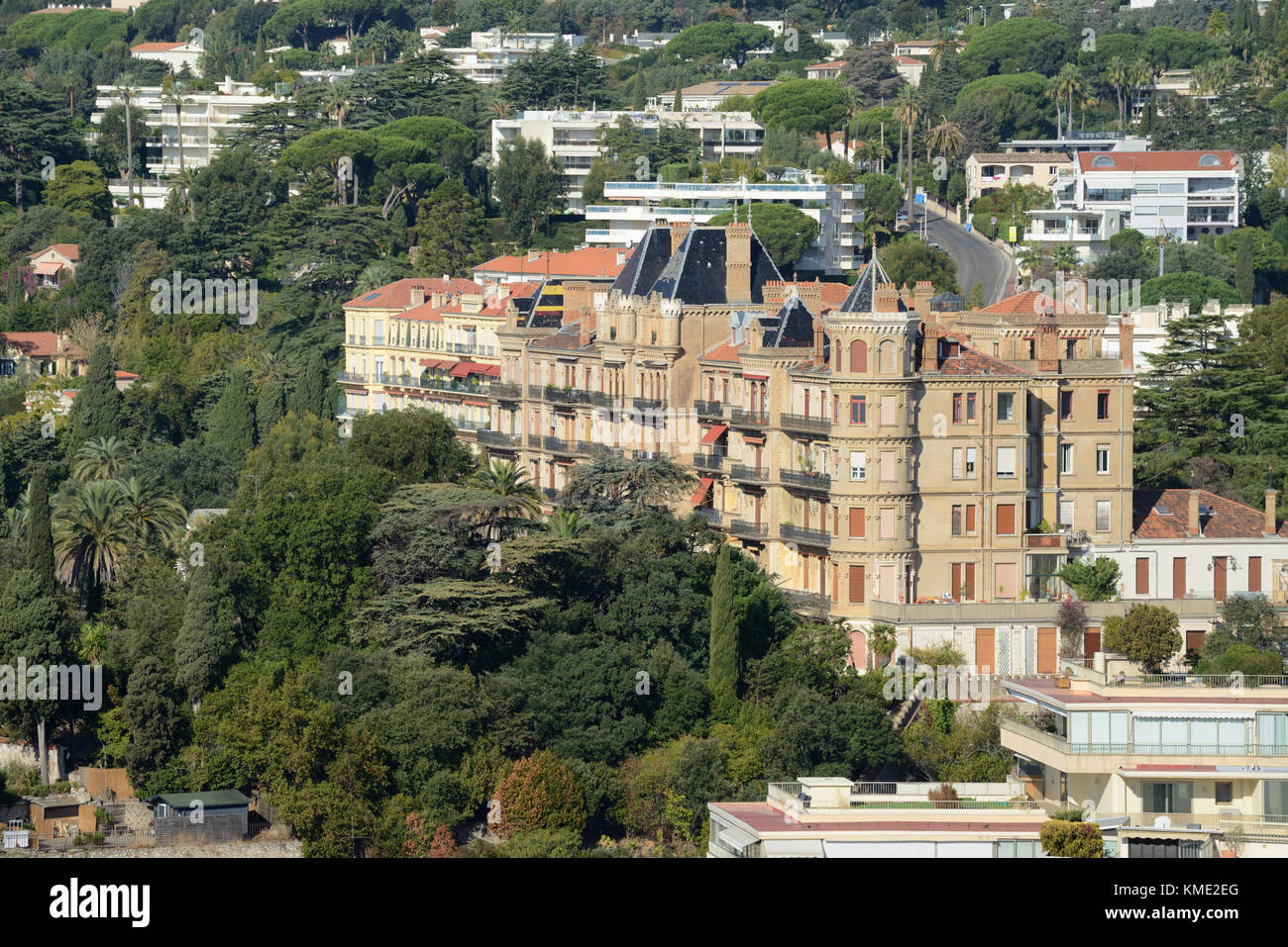 View over the Neo-Gothic Château Vallombrosa (1852-56), once the Hôtel du Park, now Luxury Apartments, Cannes, French Riviera, France Stock Photo