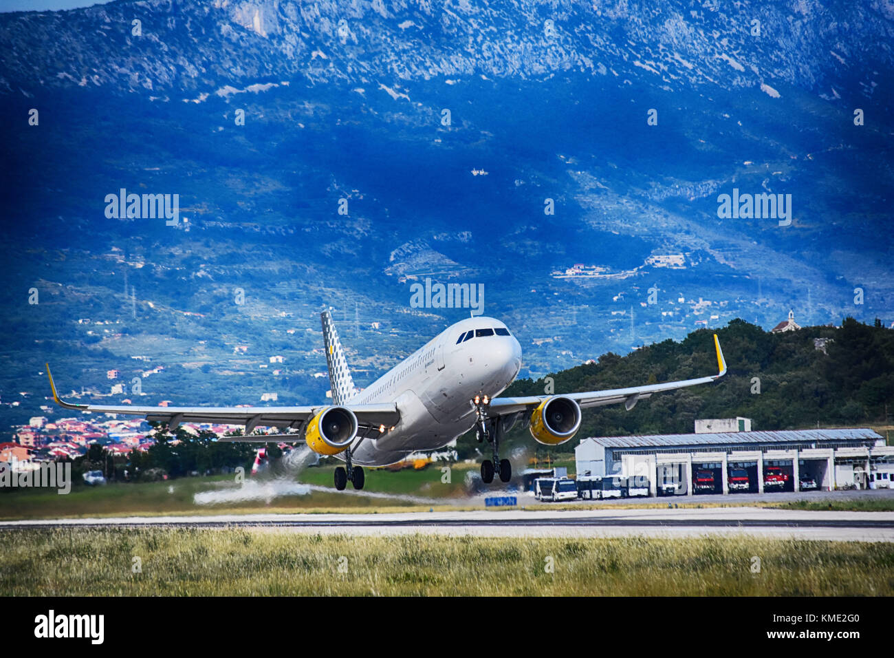 Vueling Airbus 320 taking off from Split /Kastela airport Croatia Stock Photo