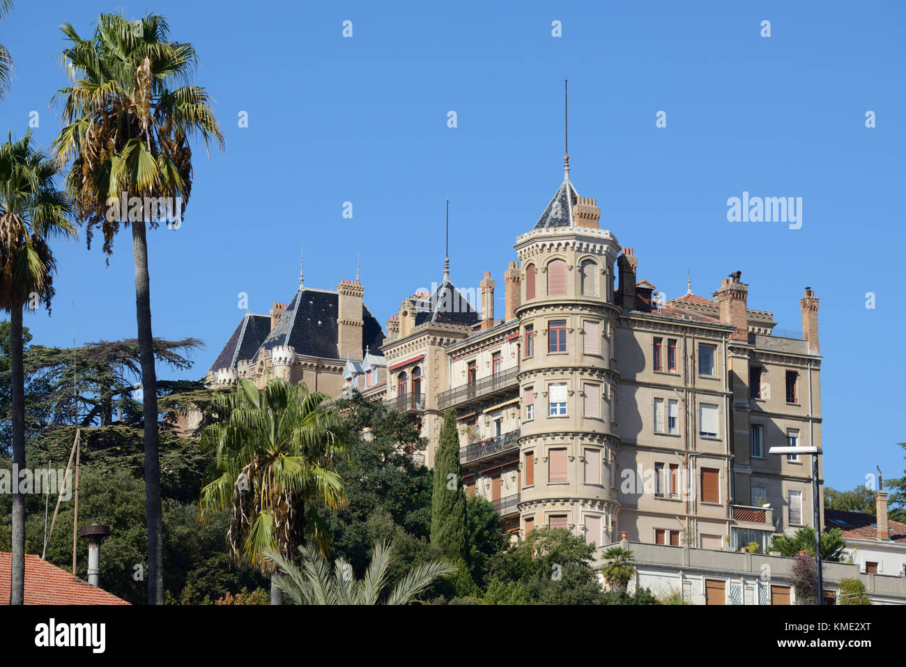 Neo-Gothic Château Vallombrosa (1852-56), once the Hôtel du Park, now Luxury Apartments, Cannes, French Riviera, France Stock Photo