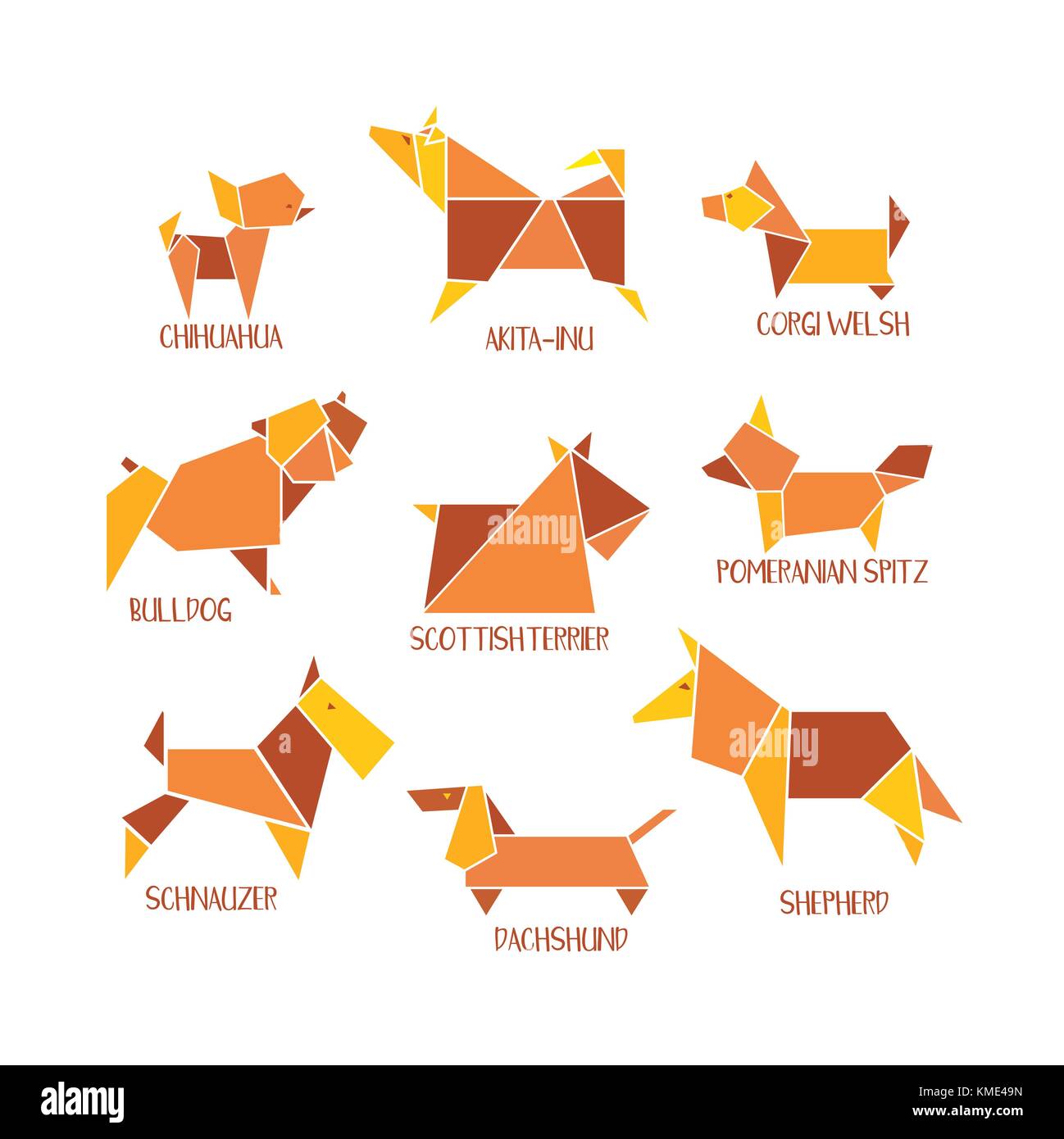Origami dogs icon set. Stock Vector