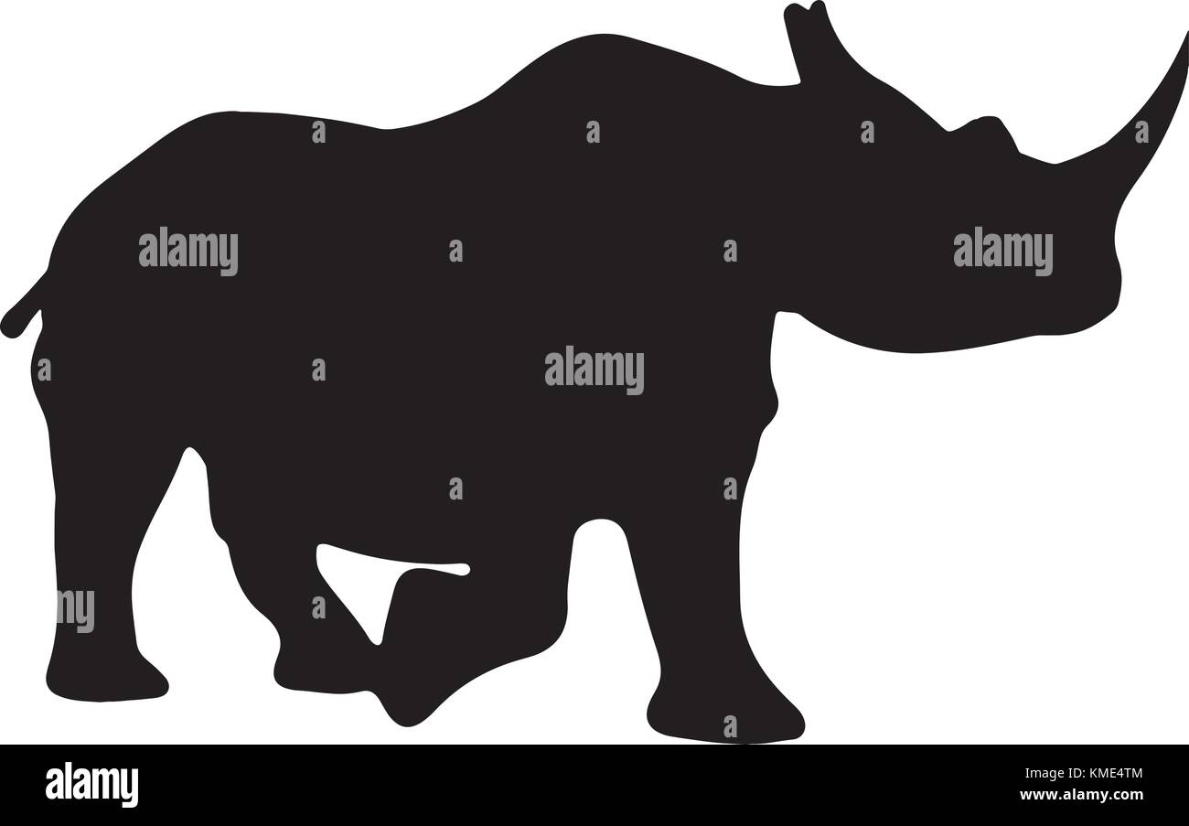 black and white vector silhouette of a rhino Stock Vector