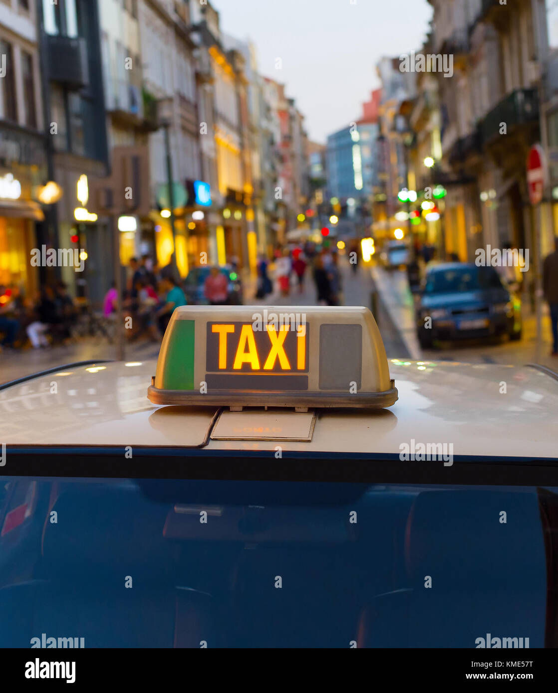 Taxi cab on an Old Town street of Porto, Portugal Stock Photo Alamy