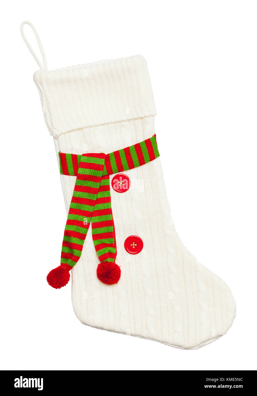 Sweater Christmas Stocking With Scarf and Buttons Isolated on a White Background Stock Image
