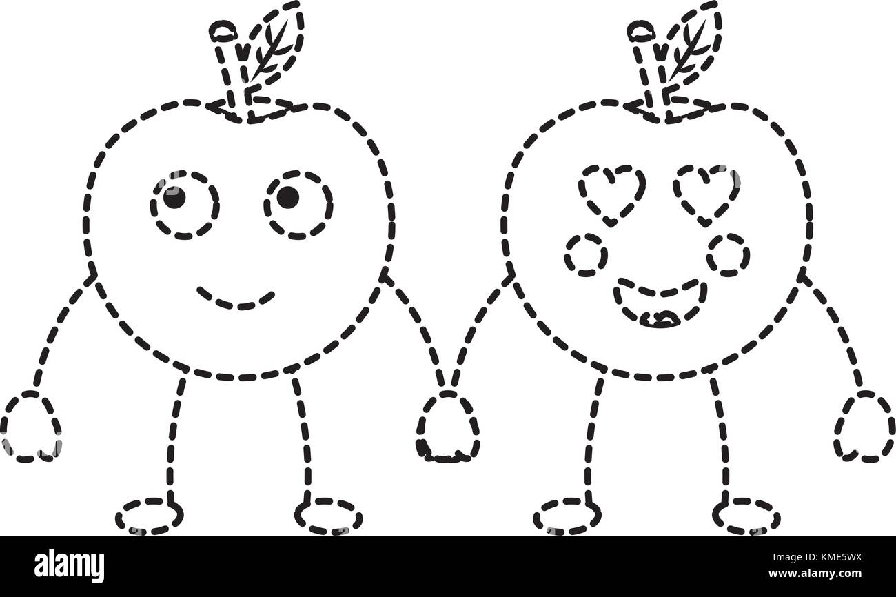 apples happy and in love fruit kawaii icon image  Stock Vector