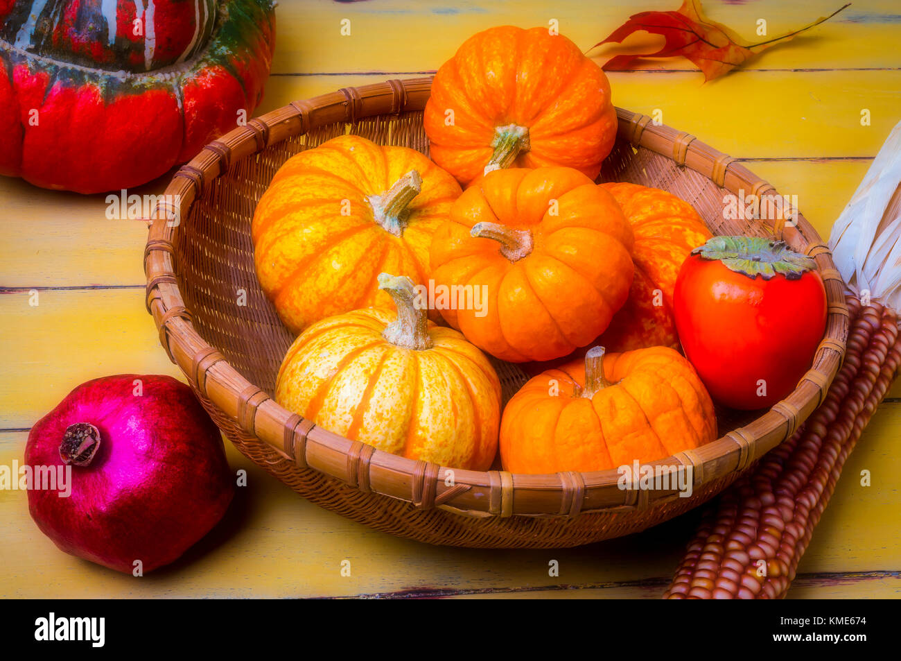 Basket Of Pumpkins Full Autumn Stock Photo