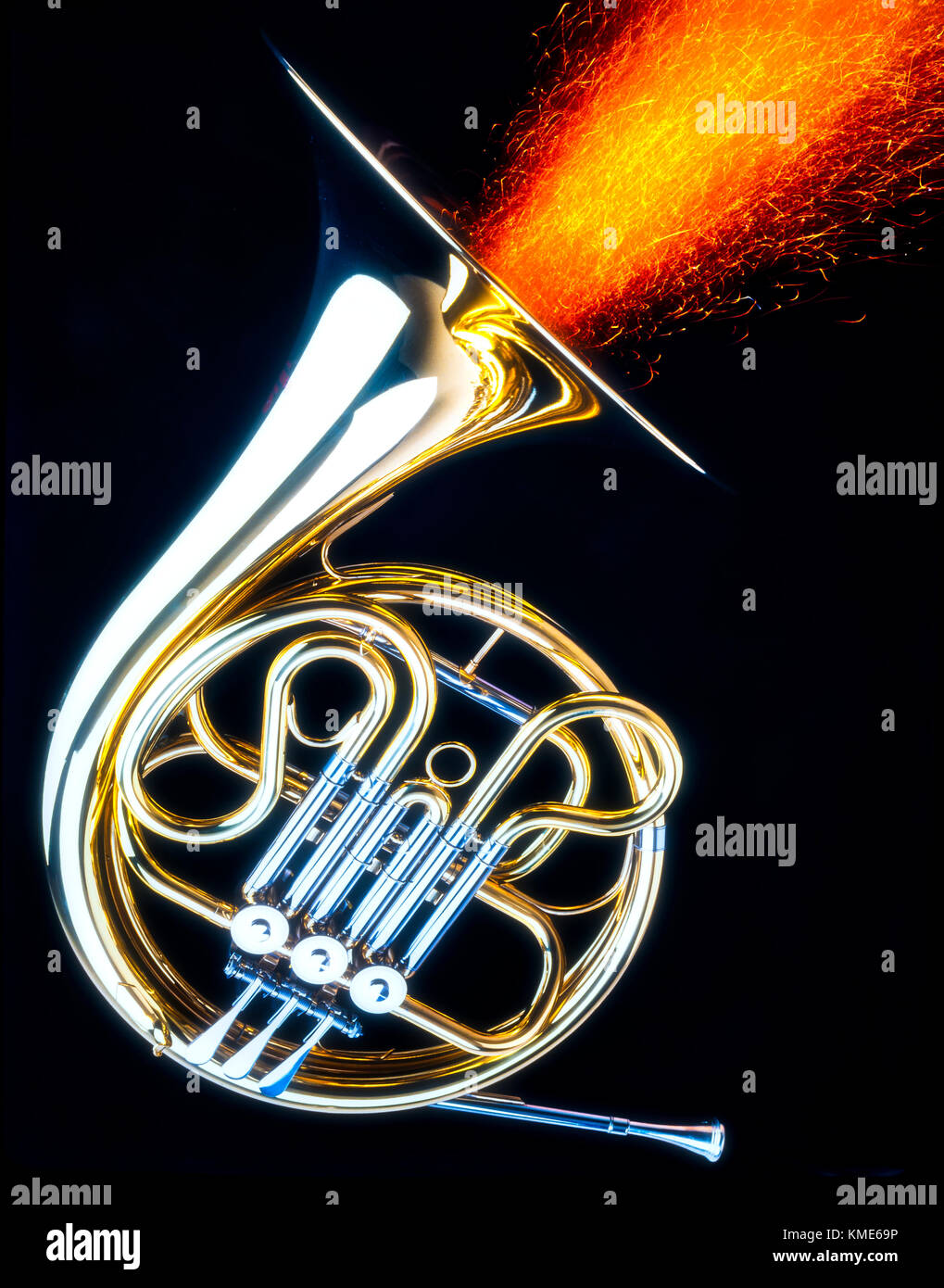 French Horn Shooting Sparks Stock Photo