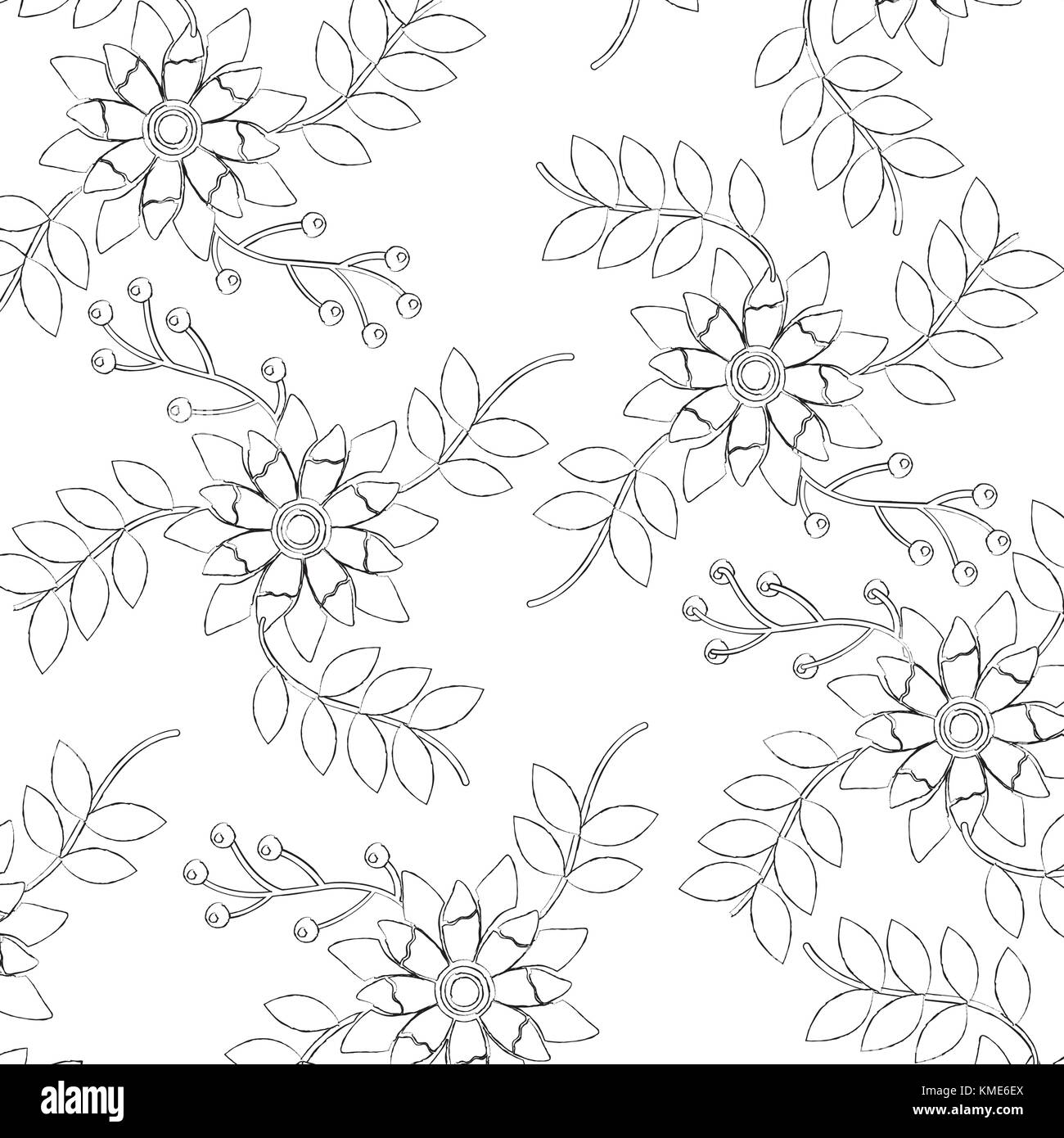 seamless pattern flower branch leaves nature decoration Stock Vector ...